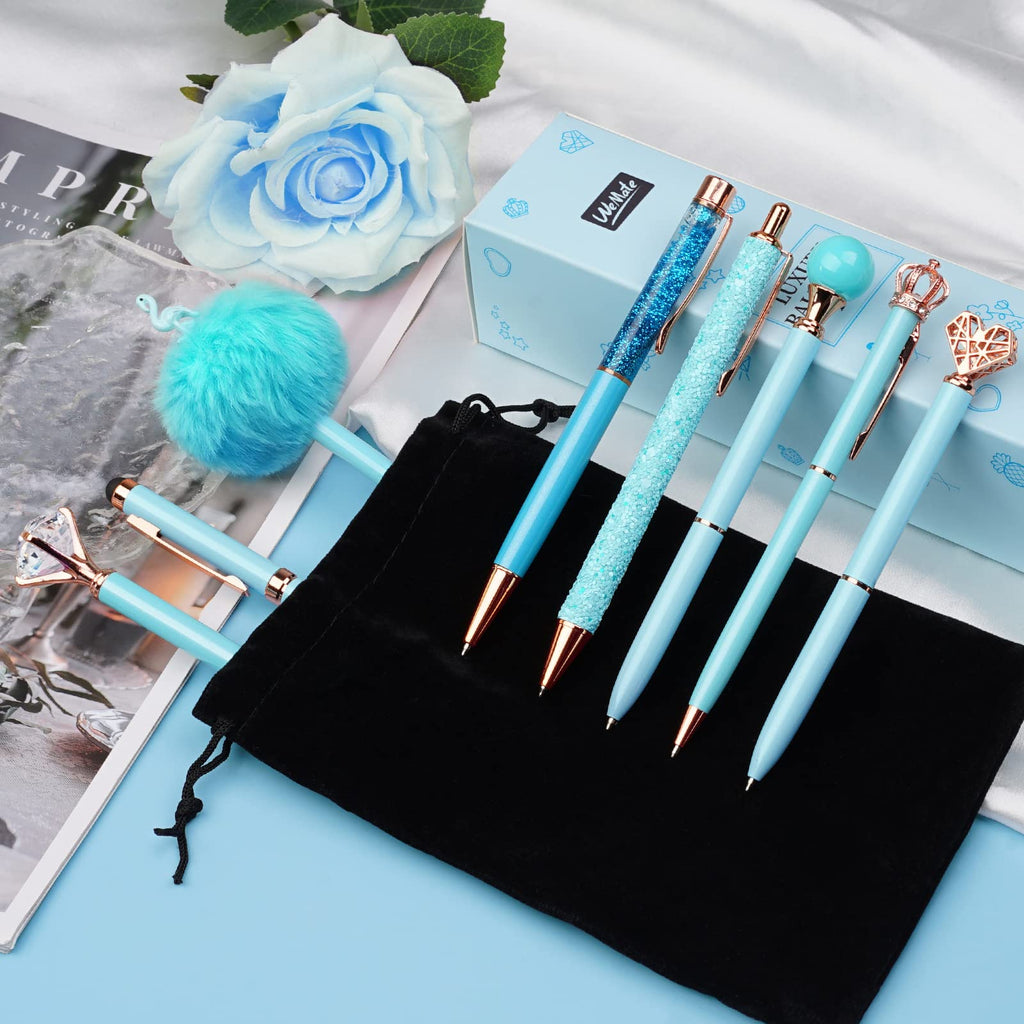 WEMATE 8Pcs Ballpoint Pens Set Metal Crystal Diamond Pen Glitter for Journaling Black Pen Bling in Black & Blue Ink Pretty Cute Pens Fancy Pens Gifts for Women Wedding School Office Desk(Black)