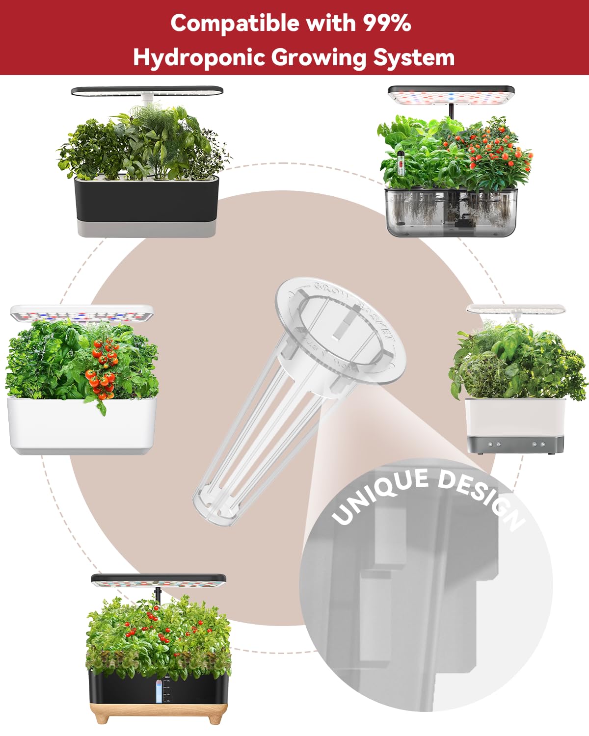 Hydroponics Seed Pod with Genovese Basil & Purple Basil, 8 Pods Complete Kit with Sponge, Basket, Dome, Label, Compatible with AeroGarden, Ahopegarden, GARDENCUBE, iDoo & MUFGA Indoor Smart Gardens