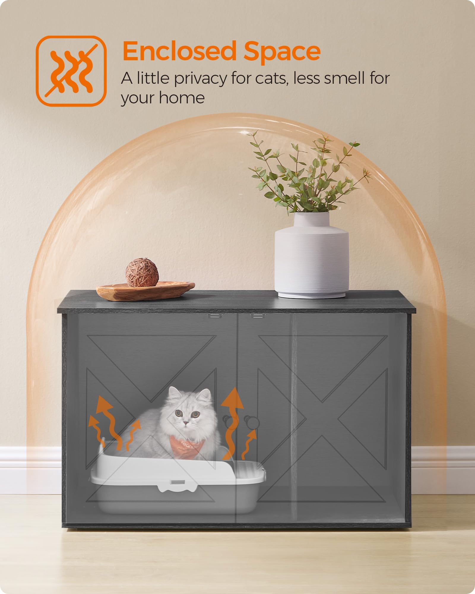 Feandrea Cat Litter Box Enclosure, Litter Box Furniture Hidden, Indoor Cat House, End Table, 27.6 x 19.7 x 19.7 Inches, Heather Greige UPCL022K01