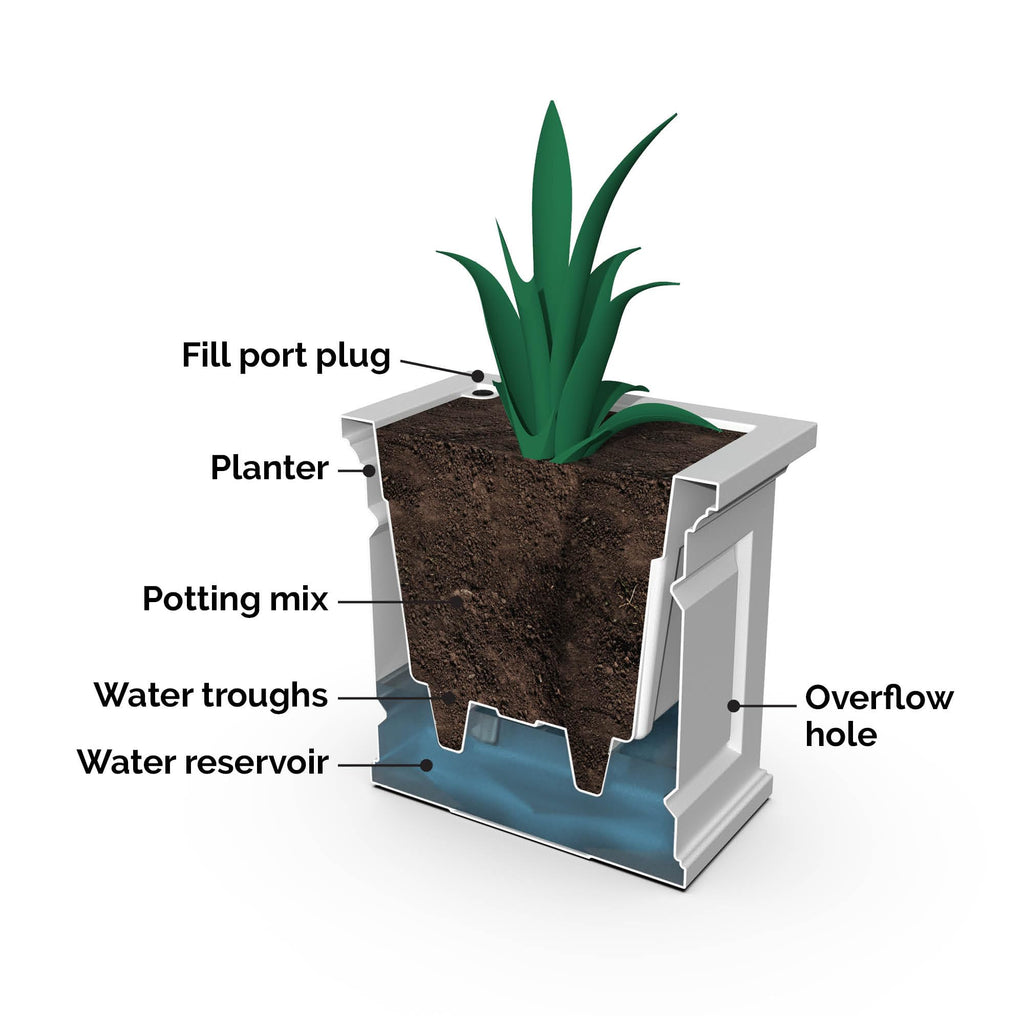 Mayne Nantucket 20-Inch Square Planter – Self-Watering, Weather-Resistant Planter for Flowers – Durable Outdoor Design for Patio, Porch, or Entryway