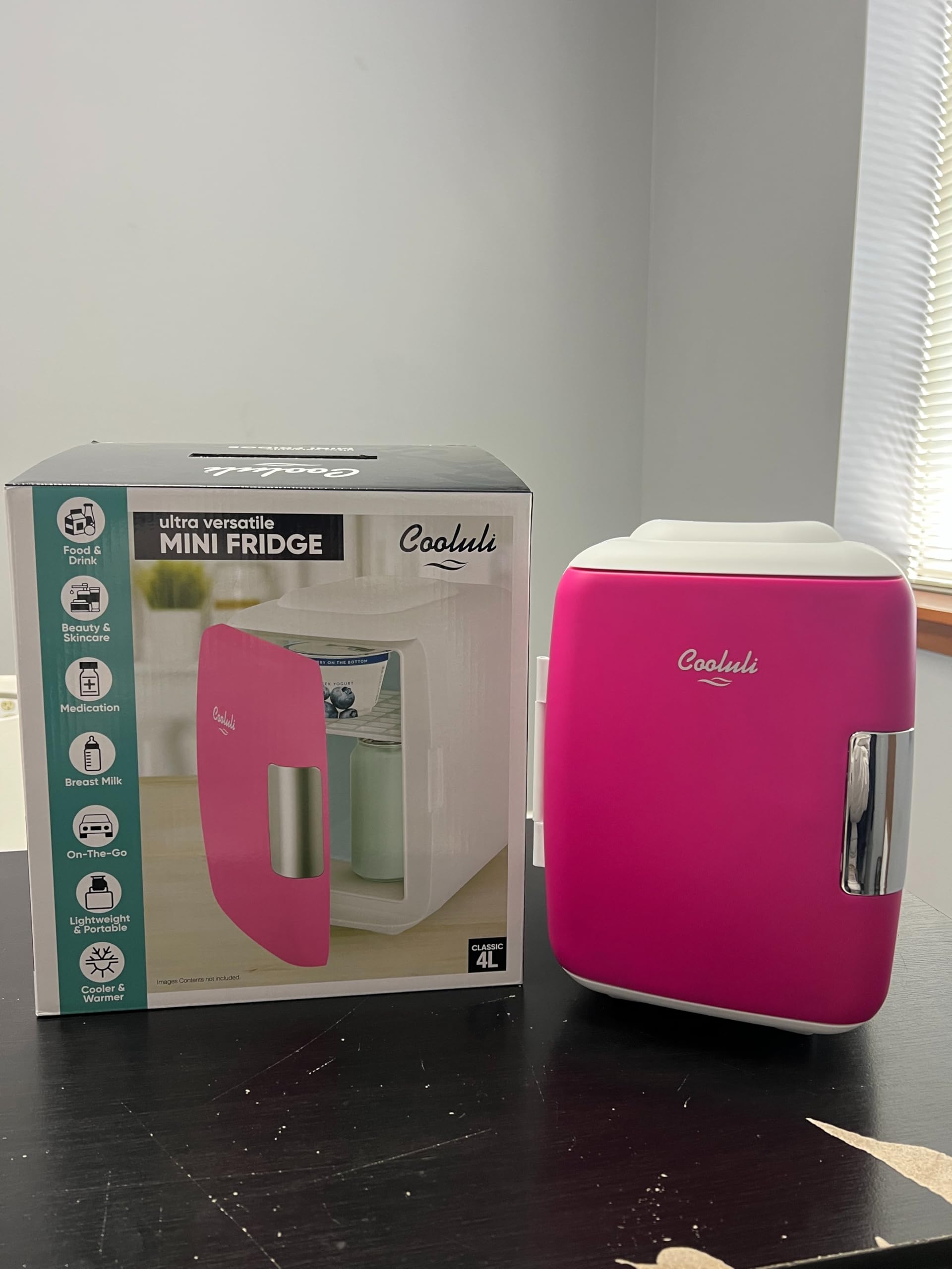 Cooluli Mini Fridge for Bedroom - Car, Office Desk & Dorm Room - Portable 4L/6 Can Electric Plug In Cooler & Warmer for Food, Drinks, Skincare Beauty & Makeup - 12v AC/DC & Exclusive USB Option, Black