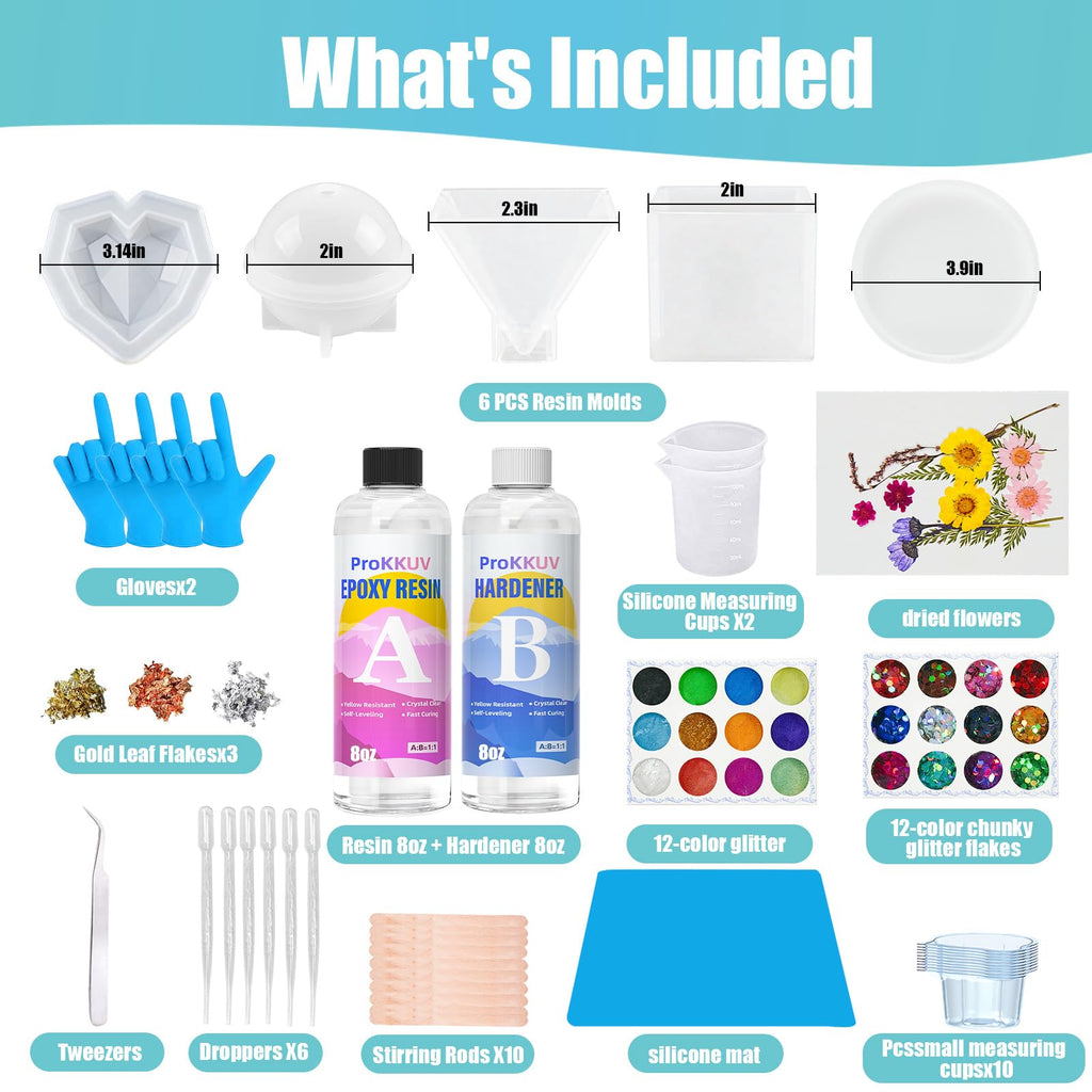 Epoxy Resin Kit, 1Gallon Kit Crystal Clear Resin Epoxy, Bubble Free, No Yellowing, UV Resistant, Food Safe with, Easy Mix 1:1 for DIY Crafts Jewelry Making