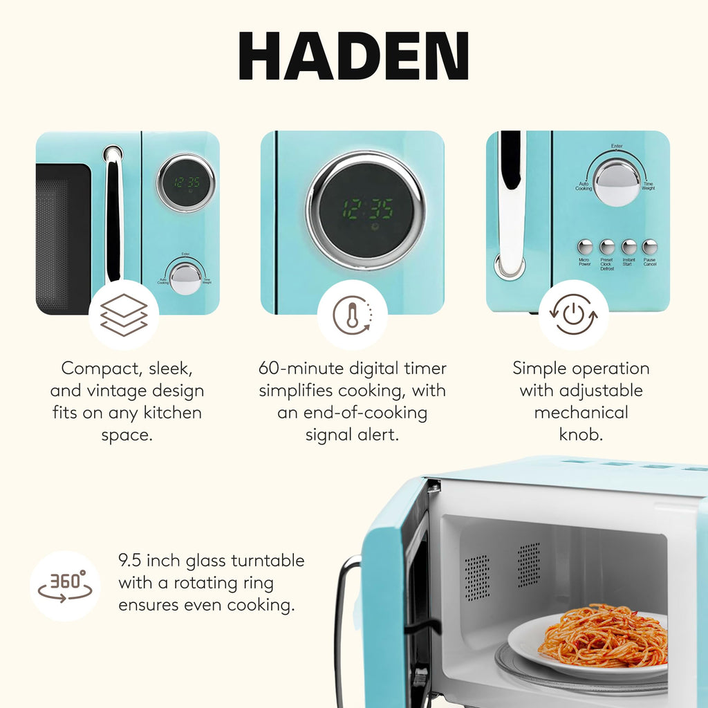 Haden 700 Watt 0.7 Cubic Foot Microwave Oven with Digital Controls, Defrost, and Instant Start Countertop Small Appliance, Ivory/Chrome
