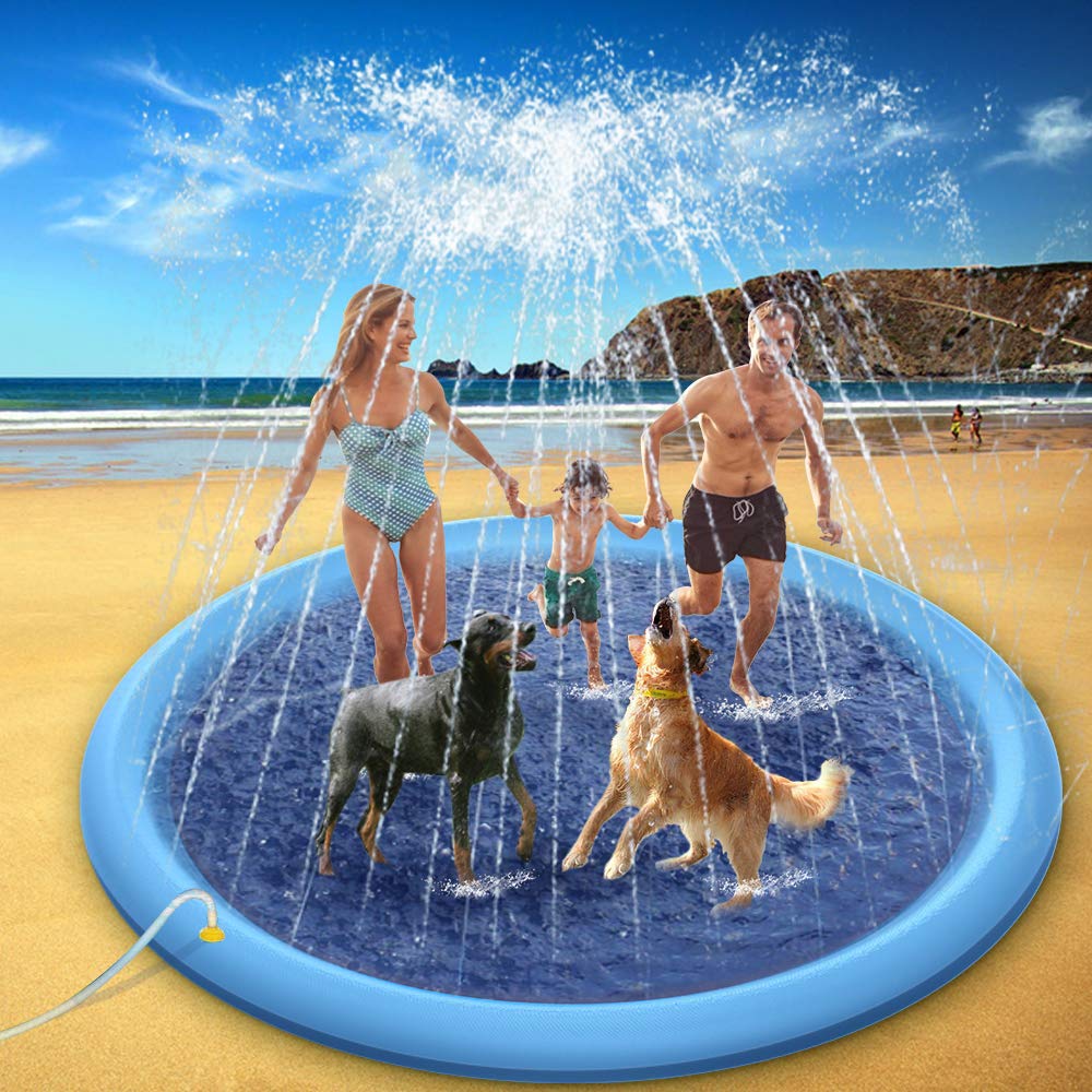 Raxurt Splash Pad, Non-Slip Thicken Splash Pad for Kids Ages 4-8 Toddler Baby Splash Sprinkler Pad Dog Pool Summer Outdoor Water Toys for Boys Girls, 59'' Blue