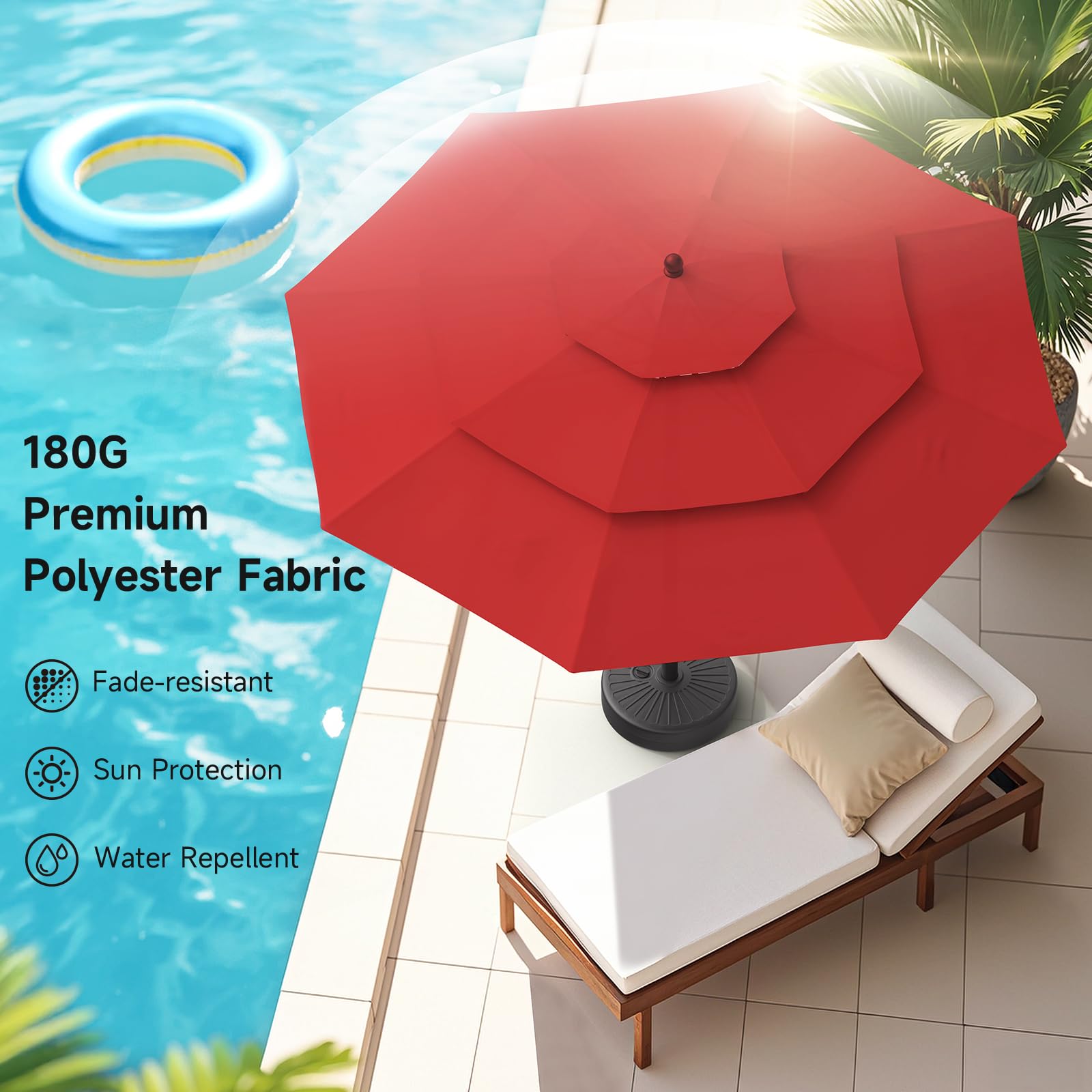 ONBRILL 10 FT Patio Umbrella, 3 Tier Outdoor Table Umbrella with 8 Sturdy Glass Fiber Ribs and Push Button Tilt, Outdoor Patio Umbrellas for Market Pool Garden Backyard, 1.5" Pole, Blue (No Base)