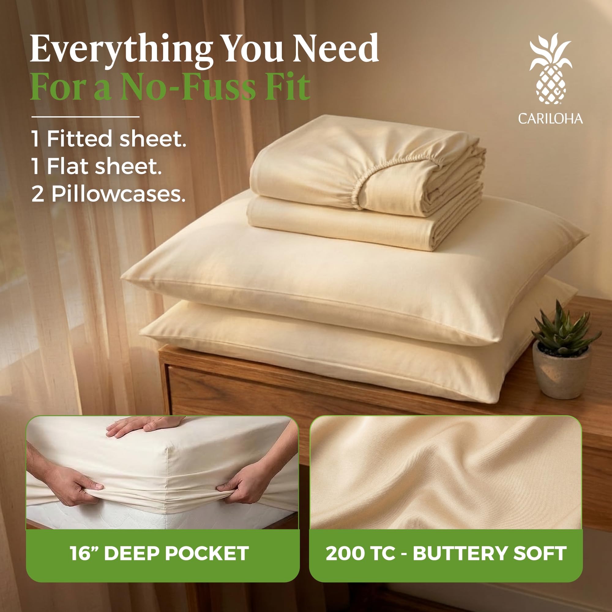 Cariloha Aloha Soft 100% Organic Bamboo Viscose Sheets – 4-Piece Queen Sheet Set – 16 in Deep Pockets – Buttery Soft, Hypoallergenic, Cooling Sheets – Oeko-TEX Standard 100 – Cape Blue