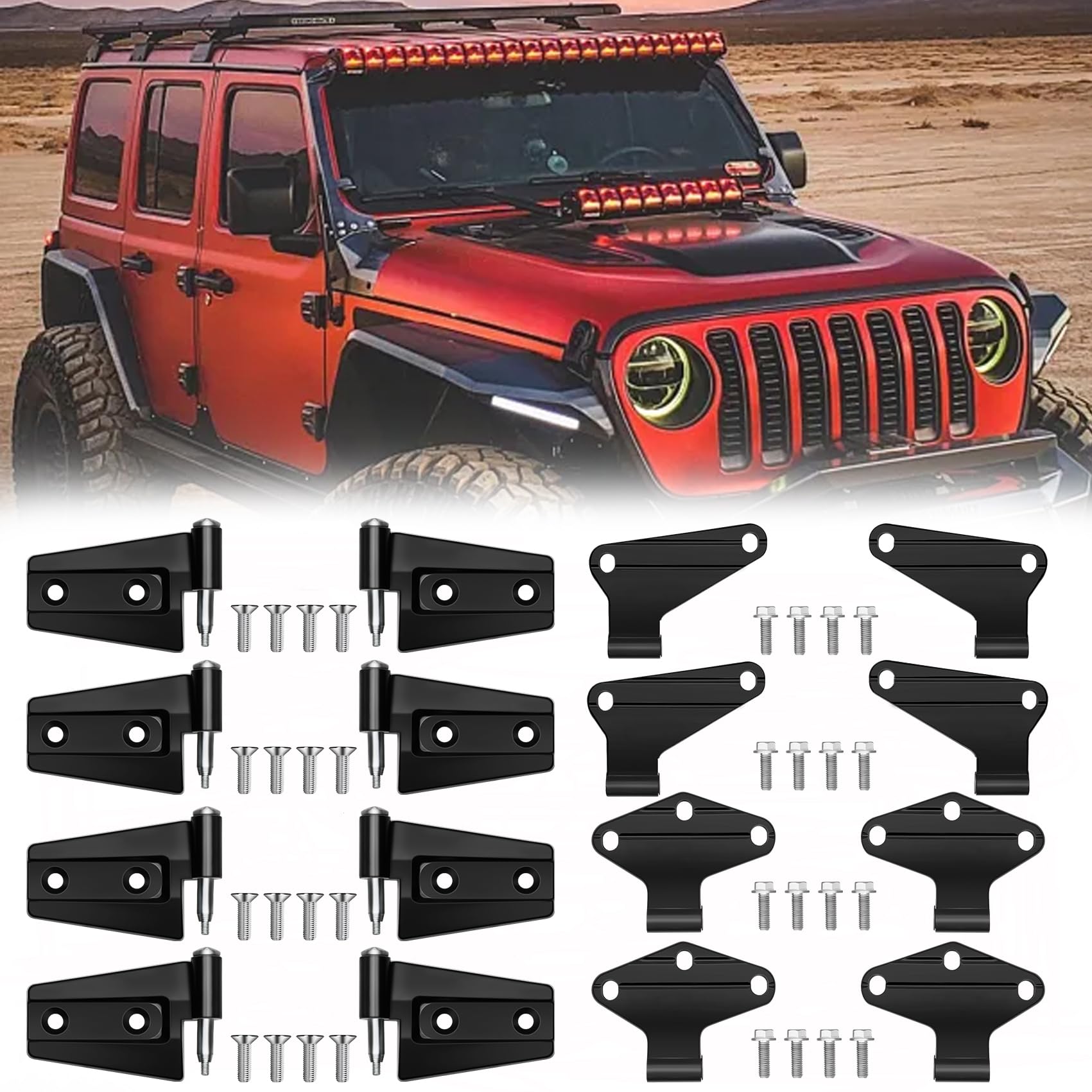Jeep Wrangler JK 2 Door Hinge Assembly Kits Compatible with 2007-2018 Jeep Wrangler JK JKU Rubicon Unlimited Sahara Inside and Outside (2 Door), Jeep Wrangler JK JKU 2 Door Hinge 8PCS with 18 Bolts