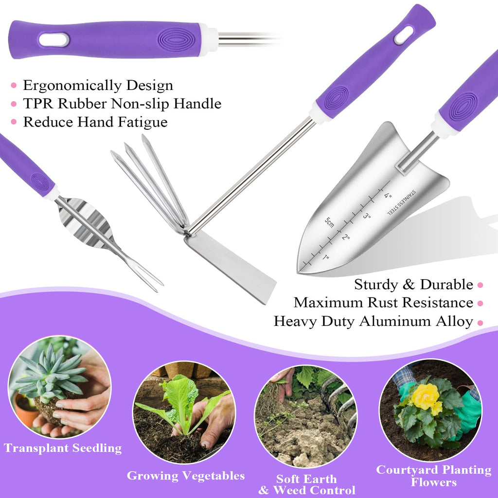Pink Garden Tool Set Gardening Items for Women - 24PCS Heavy Duty Garden Tools with Detachable Storage Bag, Succulent Tool Set, Weeder