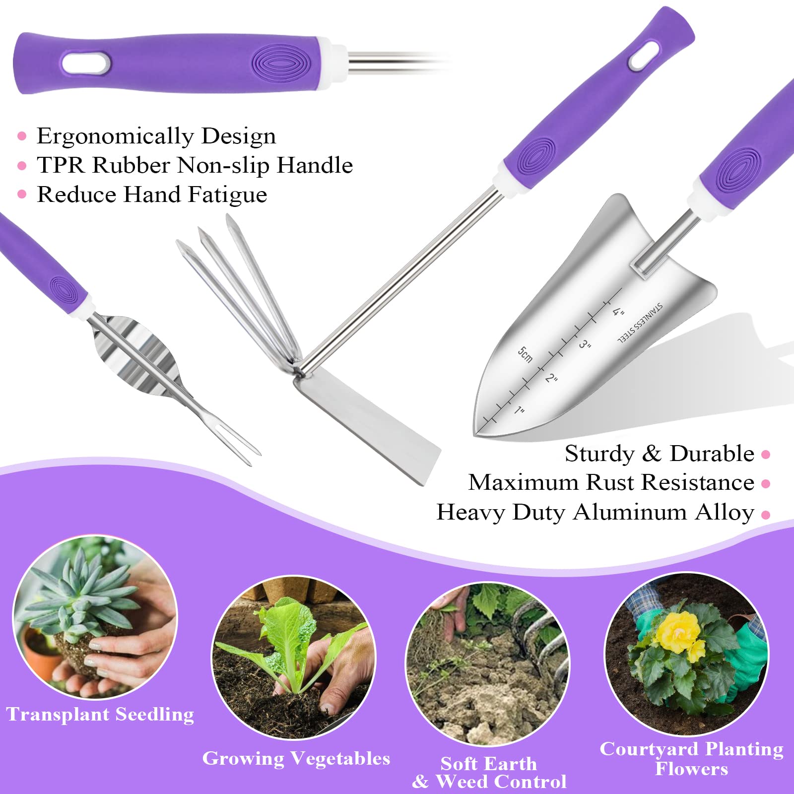 Pink Garden Tool Set Gardening Items for Women - 24PCS Heavy Duty Garden Tools with Detachable Storage Bag, Succulent Tool Set, Weeder