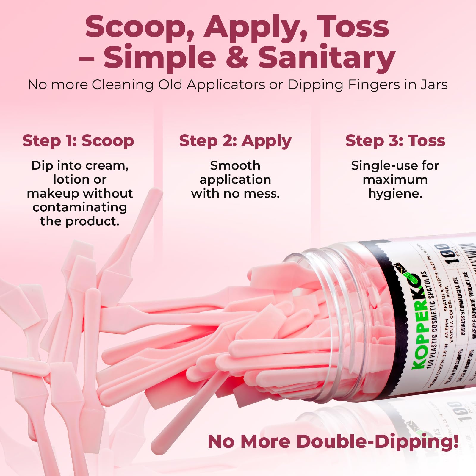 Kopperko Mini Lotion Spatula (2.5", 100 Pack) - Mini Spatula for Cosmetics, Creams & Crafts | Ointment Applicator for Mixing, Skincare, Face Mask | Disposable Lotion Applicator for Face | Black