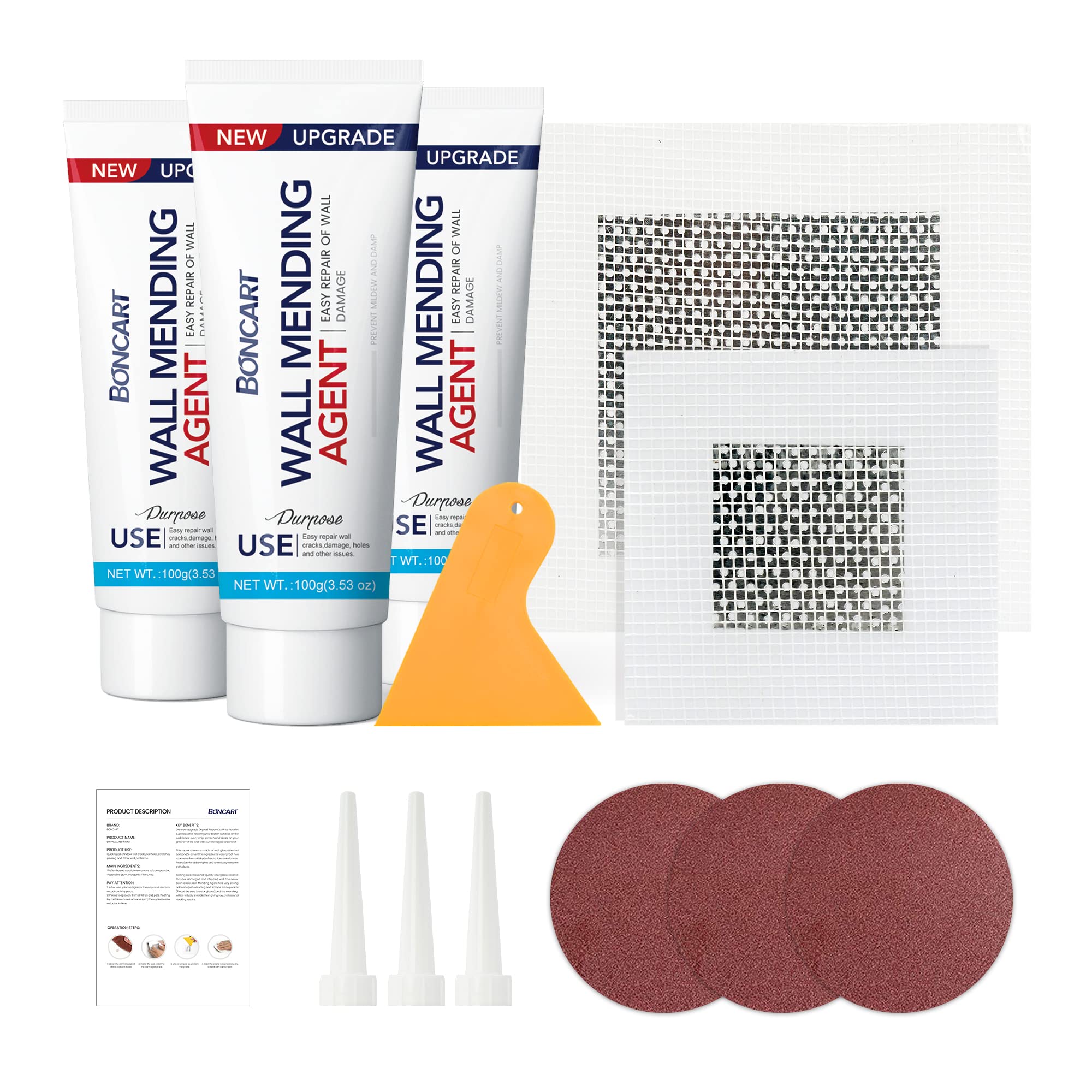 BONCART Spackle Wall Repair Kit,Drywall Repair kit,Wall Mending Agent Putty with Scraper,Plaster Wall Repair Paste for Wall Crack/Nail Hole/Graffiti,Wall Surface