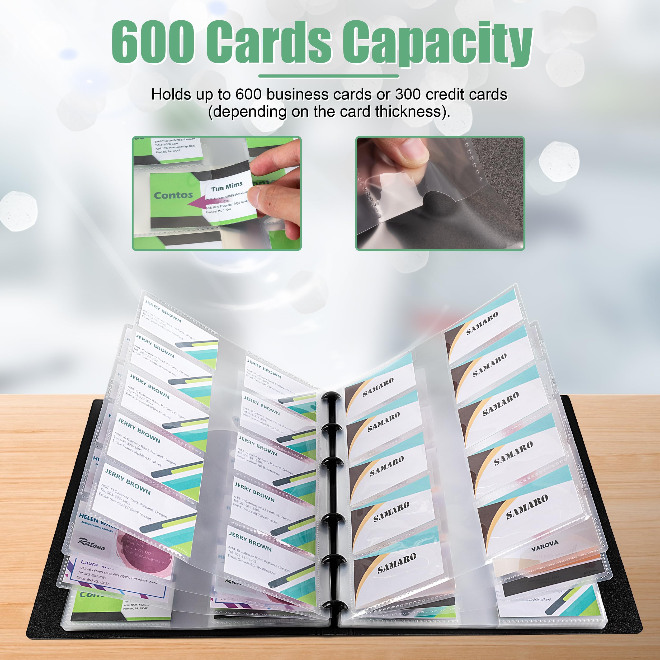 MyLifeUNIT Business Card Book, Name Card Holder Book with 600 Business Cards Capacity, Credit Card Book File Storage (Light Blue)