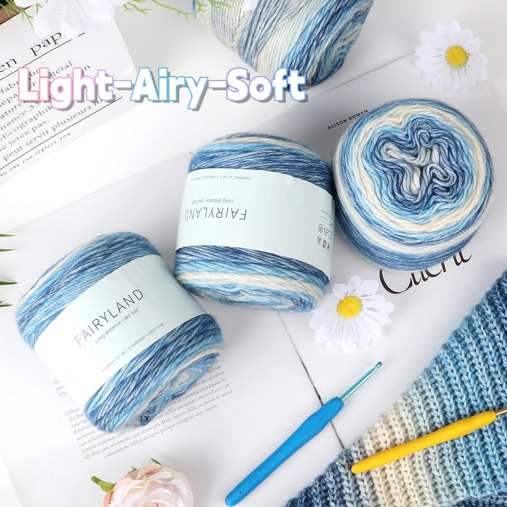 Katech Fairyland Yarn for Crocheting Knitting-Gradient Yarn Cake-4 Pack of 100g/3.52 oz-Soft DK Light Weight #3-60% Cotton 30% Acrylic 10% Wool-Perfect for Scarves, Shawls, Blankets and Garments(A)