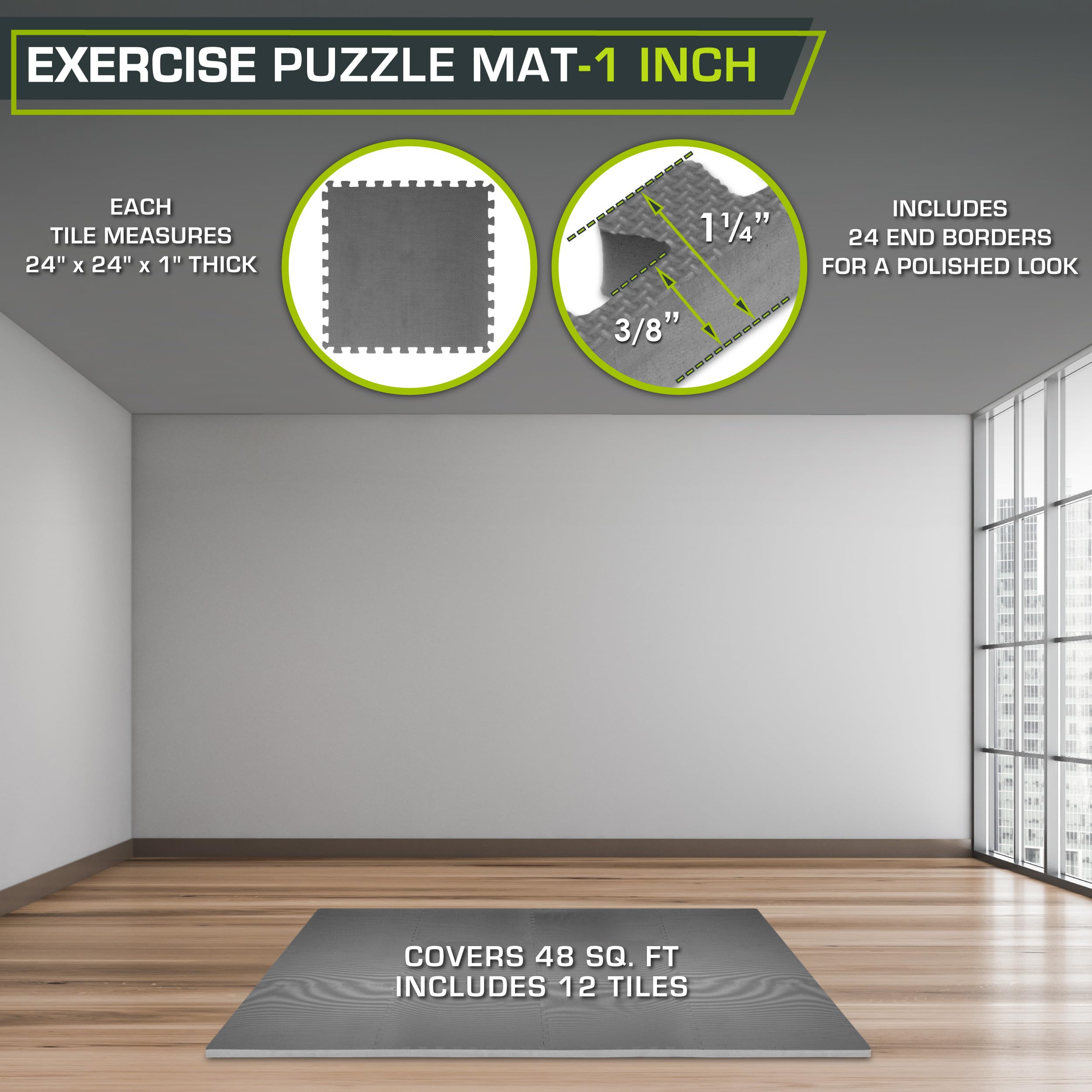 ProsourceFit Weaved Pattern Extra Thick Exercise Puzzle Mat 1-inch, EVA Foam Interlocking Tiles for Protective, Cushioned Flooring for Home and Gym Equipment; Black, 72 SQ FT, 18 Tiles