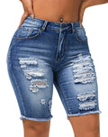 roswear Womens Ripped Stretchy Long Jean Shorts Mid Rise Frayed Cut Off Bermuda Shorts
