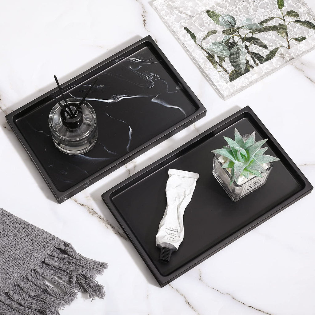 Luxspire Bathroom Vanity Tray, Resin Dresser Jewelry Ring Dish Tank Storage Kitchen Sink Countertop Organizer Plate Holder for Perfume Candles Soap Towel Plant Bathroom Accessories, M, Matte Black