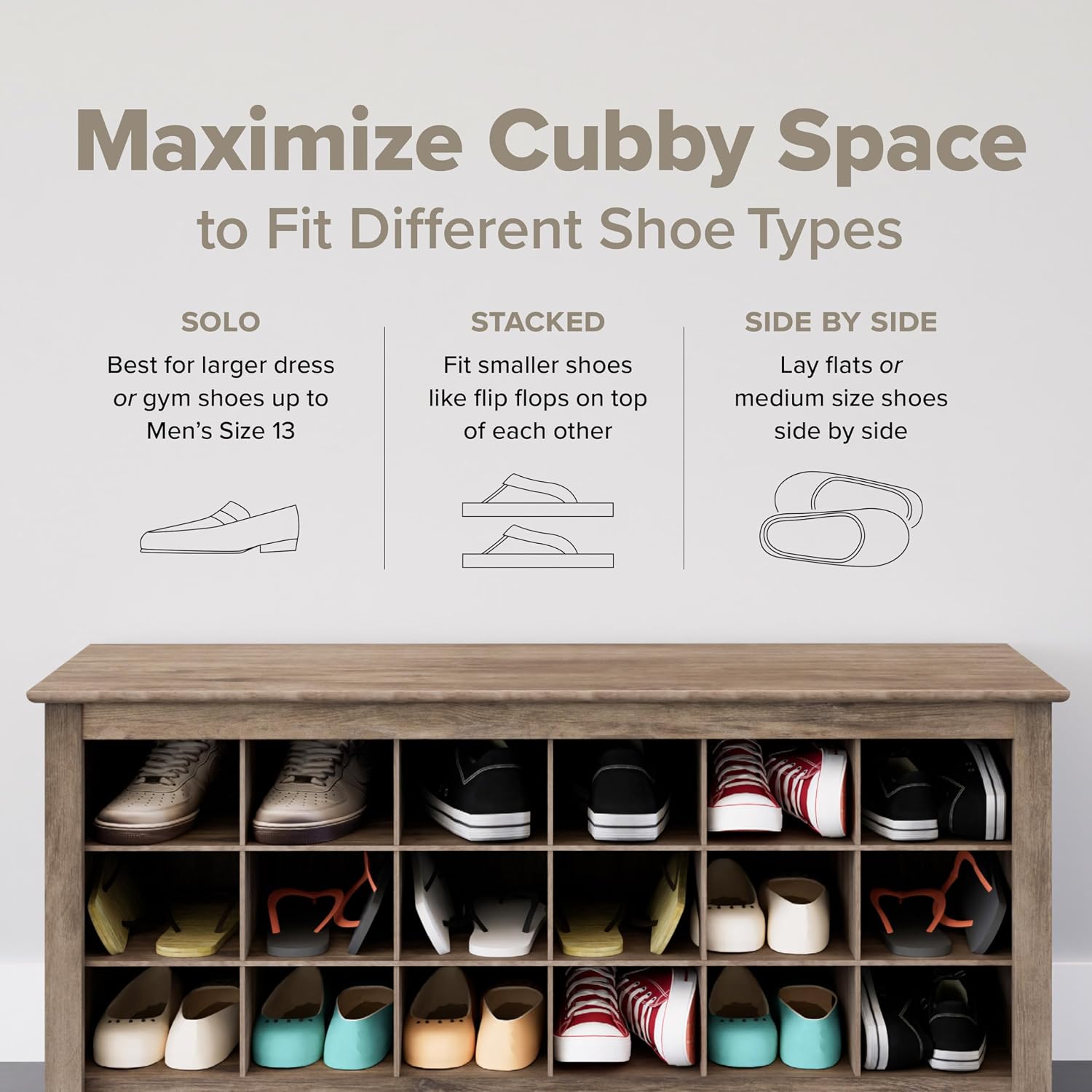 Prepac Gray Console Table, Shoe Cabinet, Storage Cabinet with 32 Shoe Cubbies and 4 Large Storage Cubbies 15.5" D x 60" W x 35" H