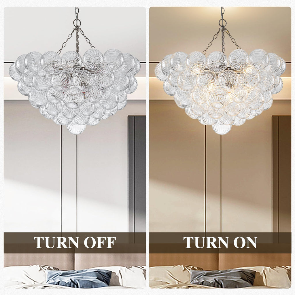 Longree Bubble Glass Ball Chandelier White 20" Dia Pendant Light | Swirled Glass Globe, for Dining Room Kitchen Bathroom Entry Bedroom
