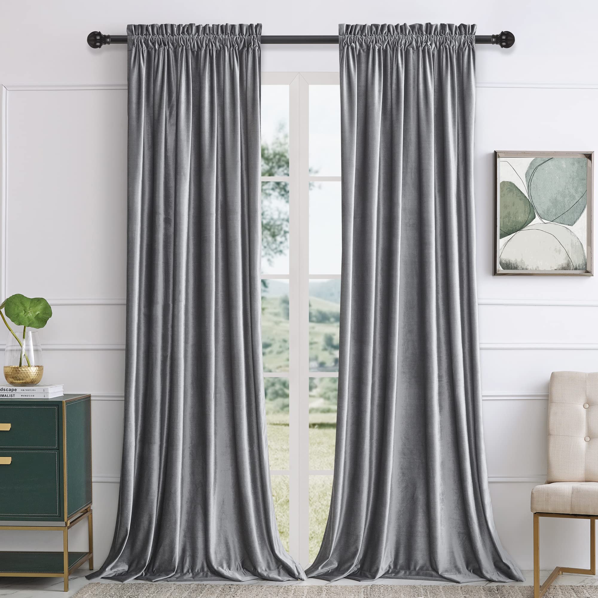 Champagne Beige Velvet Curtains 63 inches for Living Room Luxury Room Darkening Curtain Elegant Bedroom Thermal Insulated Modern Heavy Thick Soft Soundproof Rod Pocket Window Drapes Set of 2 Panels