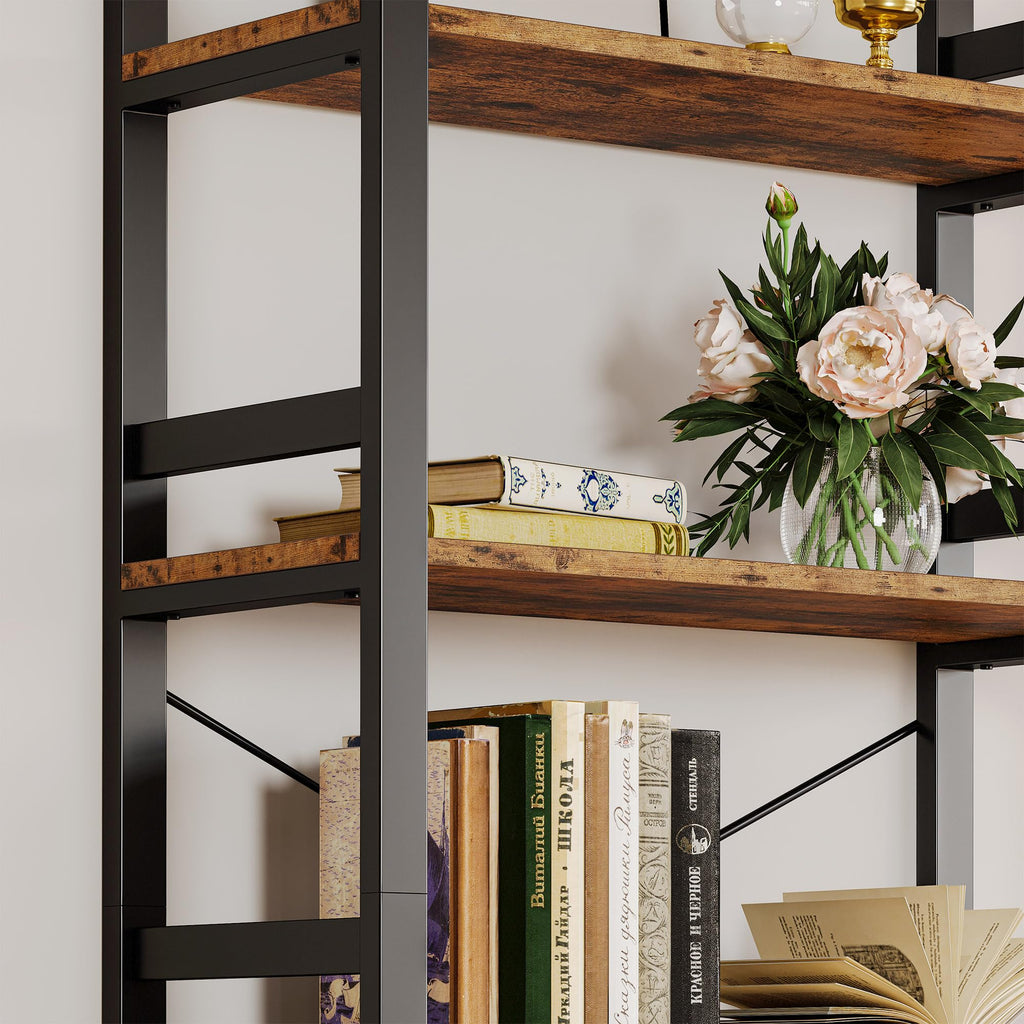 IRONCK Bookshelf, 31.5in Wide Shelf 6 Tier Bookcase, 110lbs/shelf Vintage Industrial Style Bookshelves for Bedroom, Living Room and Home Office, Industrial Brown