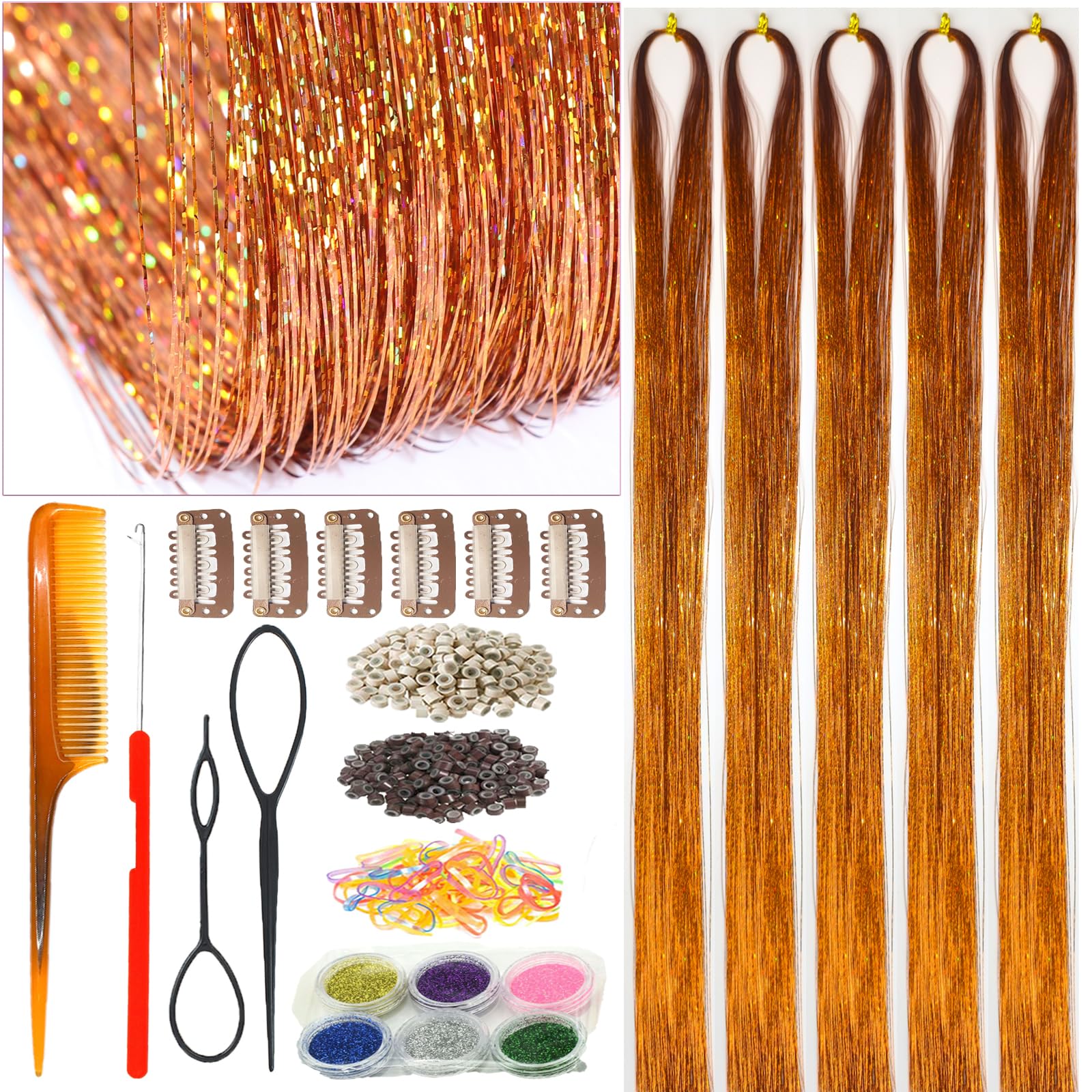 Celinebella Bubblegum Pink Hair Tinsel, 48" 1250 Strands Bright Shimmer | Vibrant hot pink bubblegum tone, youthful energetic, heat resistant, great for prom concerts birthday parties events
