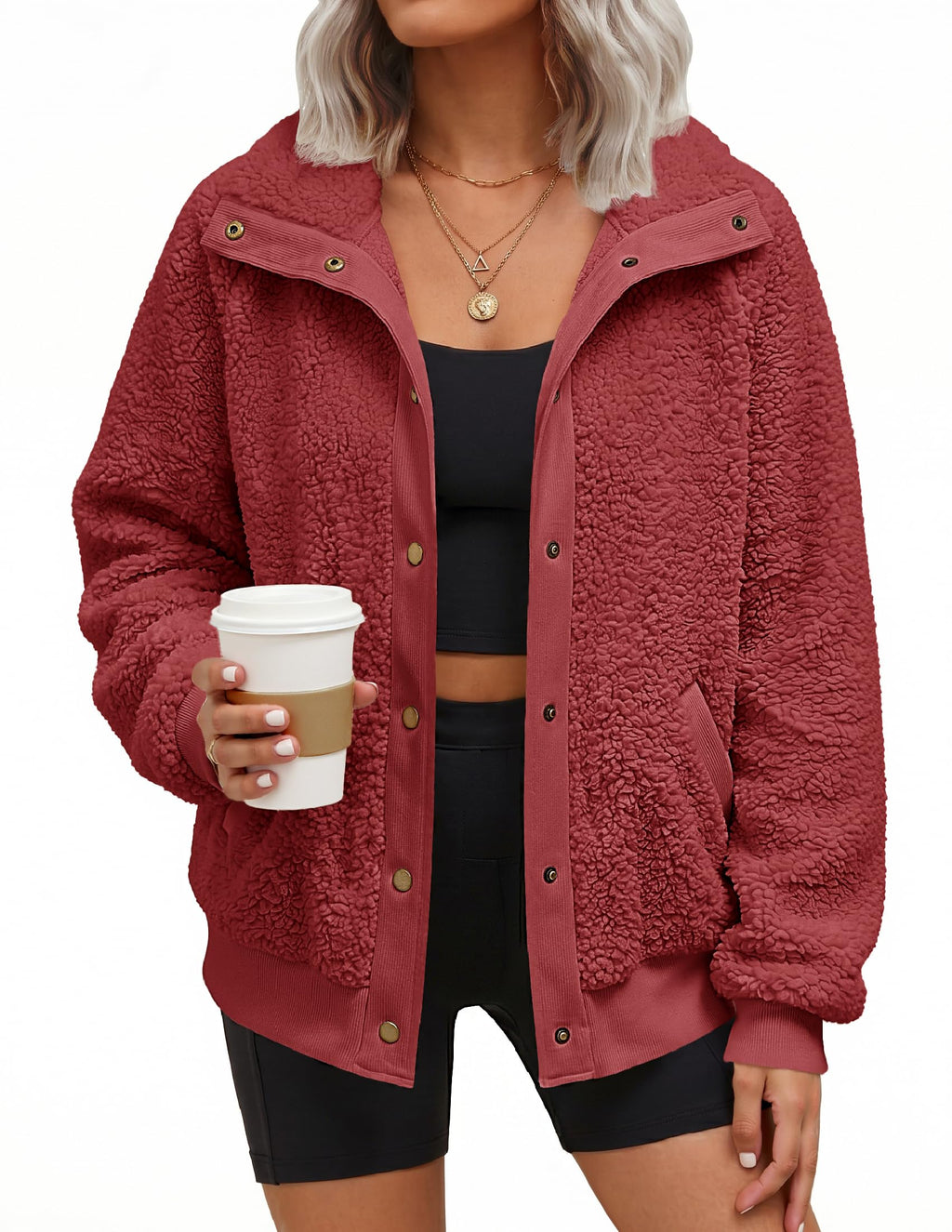 MEROKEETY Womens Sherpa Fleece Jacket 2026 Fall Casual Fuzzy Winter Coats