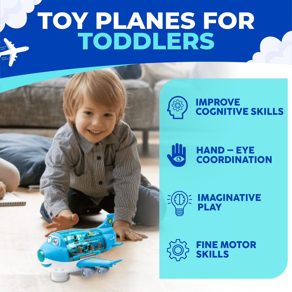 Toysery Airbus A380 Toy Airplane for Kids, Large Bump and Go Airplane Toy with LED Lights, Real Sounds & Propeller, Battery Powered Electric Plane Toy for Toddlers Boys & Girls Ages 3-12