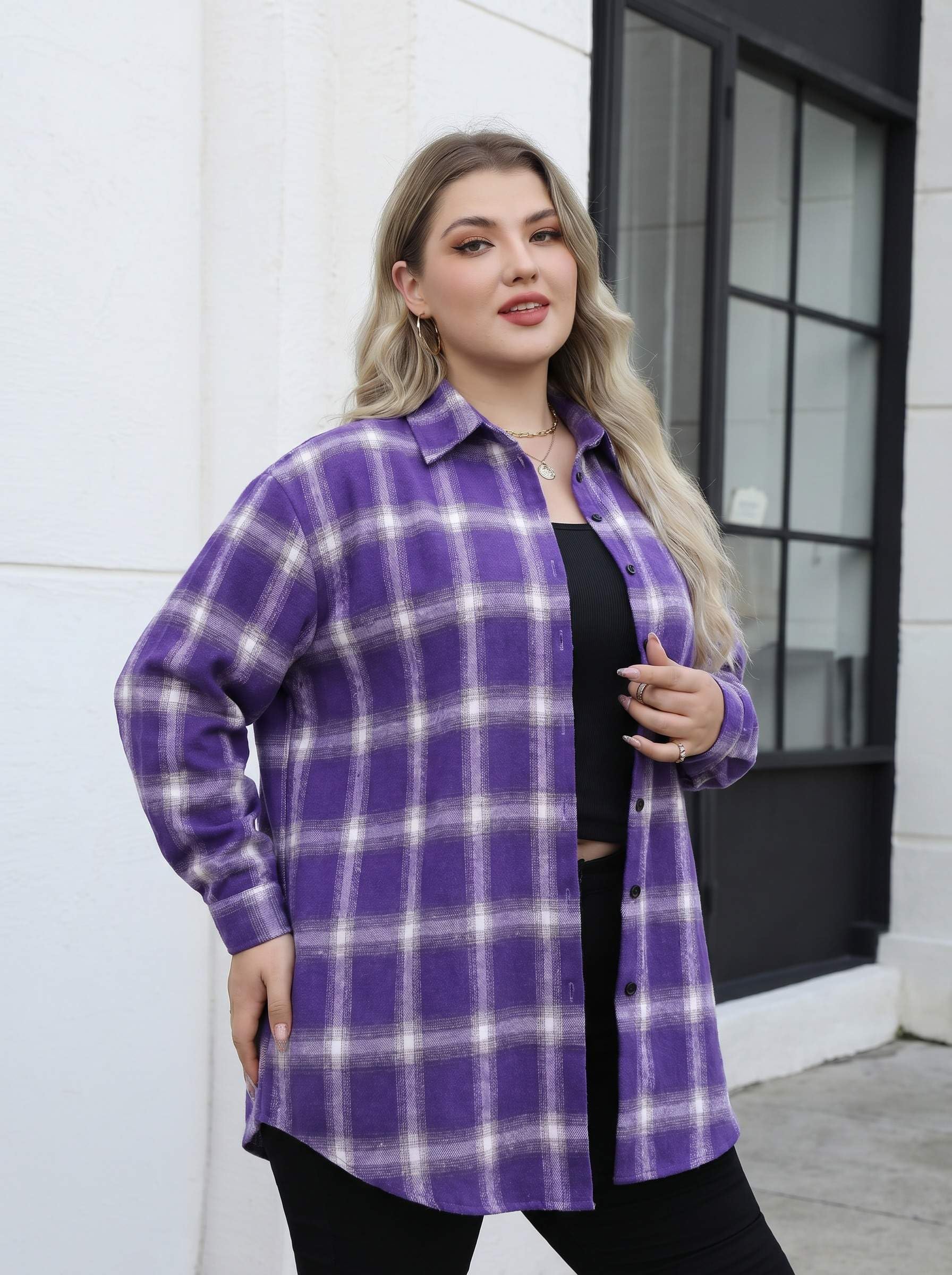 Zeagoo Womens Plus Size Flannel Shirts Plaid Shirts Long Sleeves Casual Button Down Collared Shacket Tops