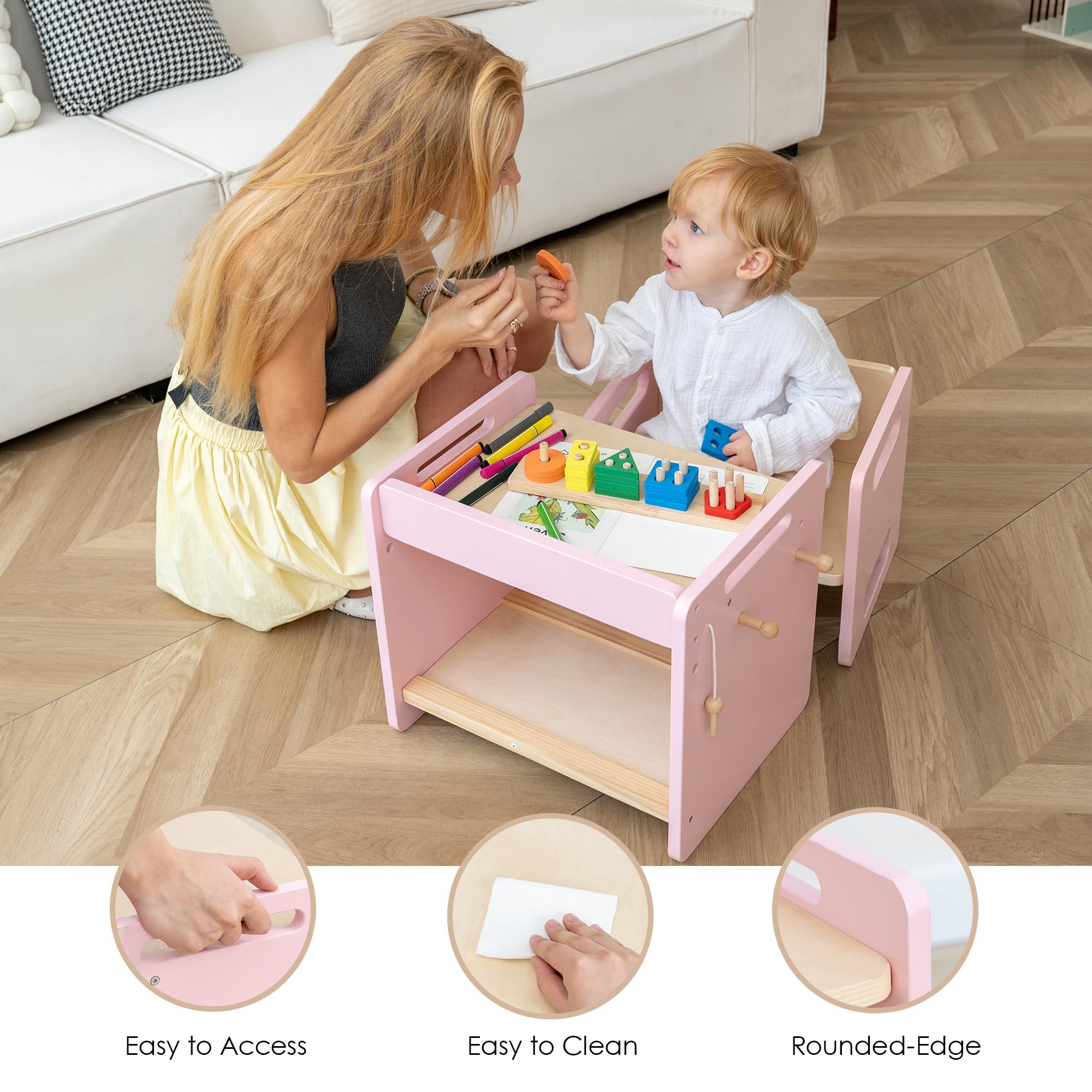 bpmfkid Montessori Weaning Table and Chair Set - Adjustable Design for Toddlers, Ideal for Mealtime, Learning, and Play, Black
