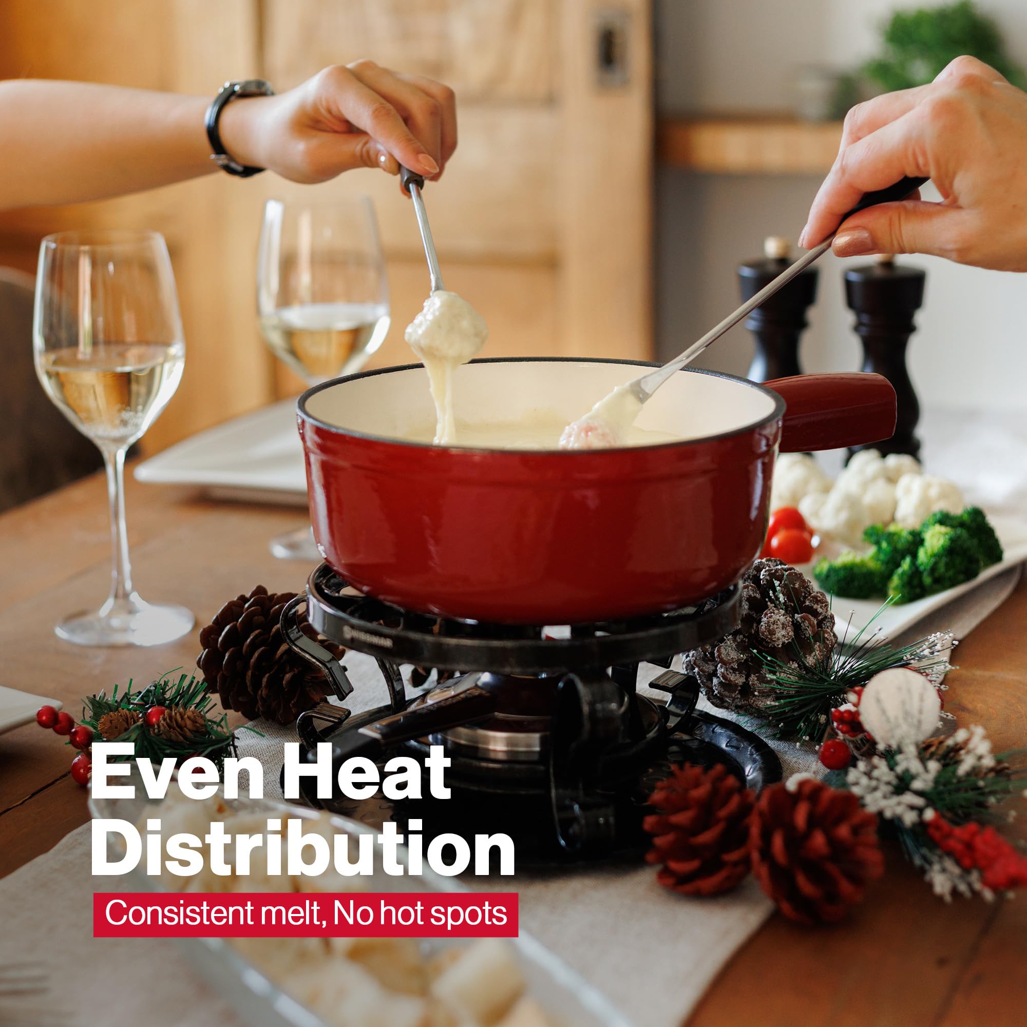 Swissmar Lugano Cast Iron Cheese Fondue Set, 9-Piece, 2 QT / 2 L - Ideal for Melting Cheese, Chocolates, Caramel, & More - Perfect for Kitchen Collection & Gift Giving - Matte Black