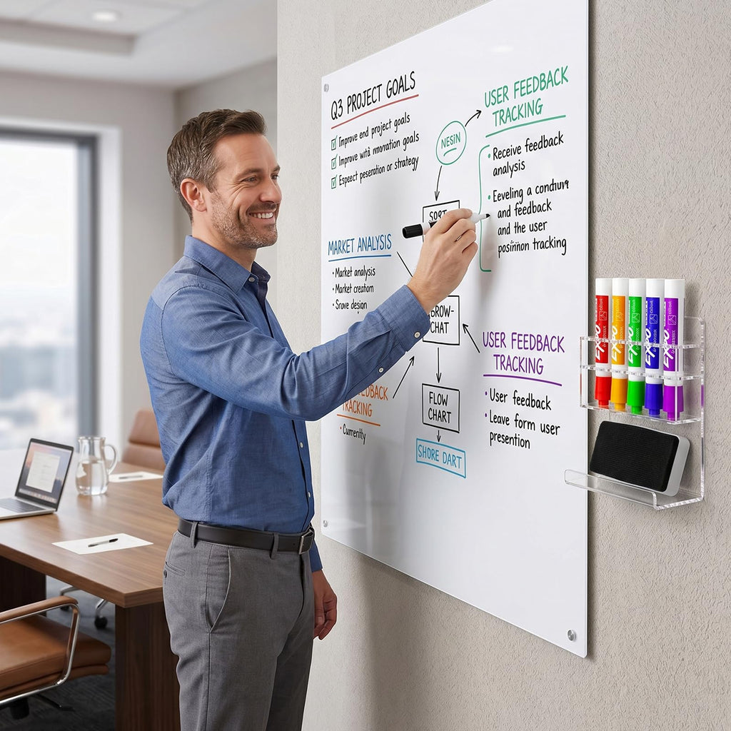 MyGift Dry Erase Marker Holder 10 Slots Whiteboard Marker Holder for Wall Dry Erase Eraser Holder Wall Mount Black