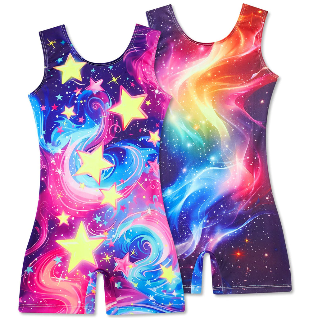 2 Packs Gymnastics Leotards for Girls Mermaid Leopard Dance Leotard Kids Biketard with Shorts