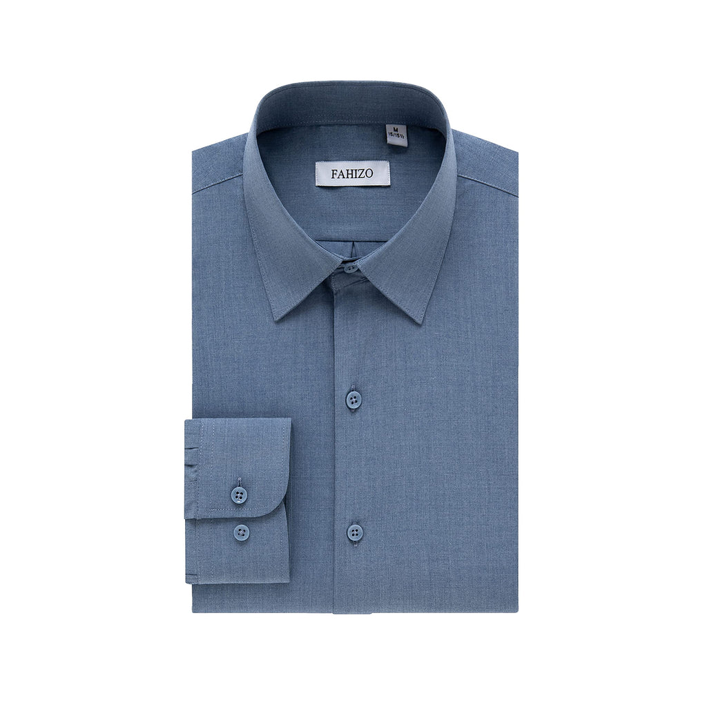 FAHIZO Men's Dress Shirt Casual Regular Fit Stretch Solid Long Sleeve Button Up Shirts