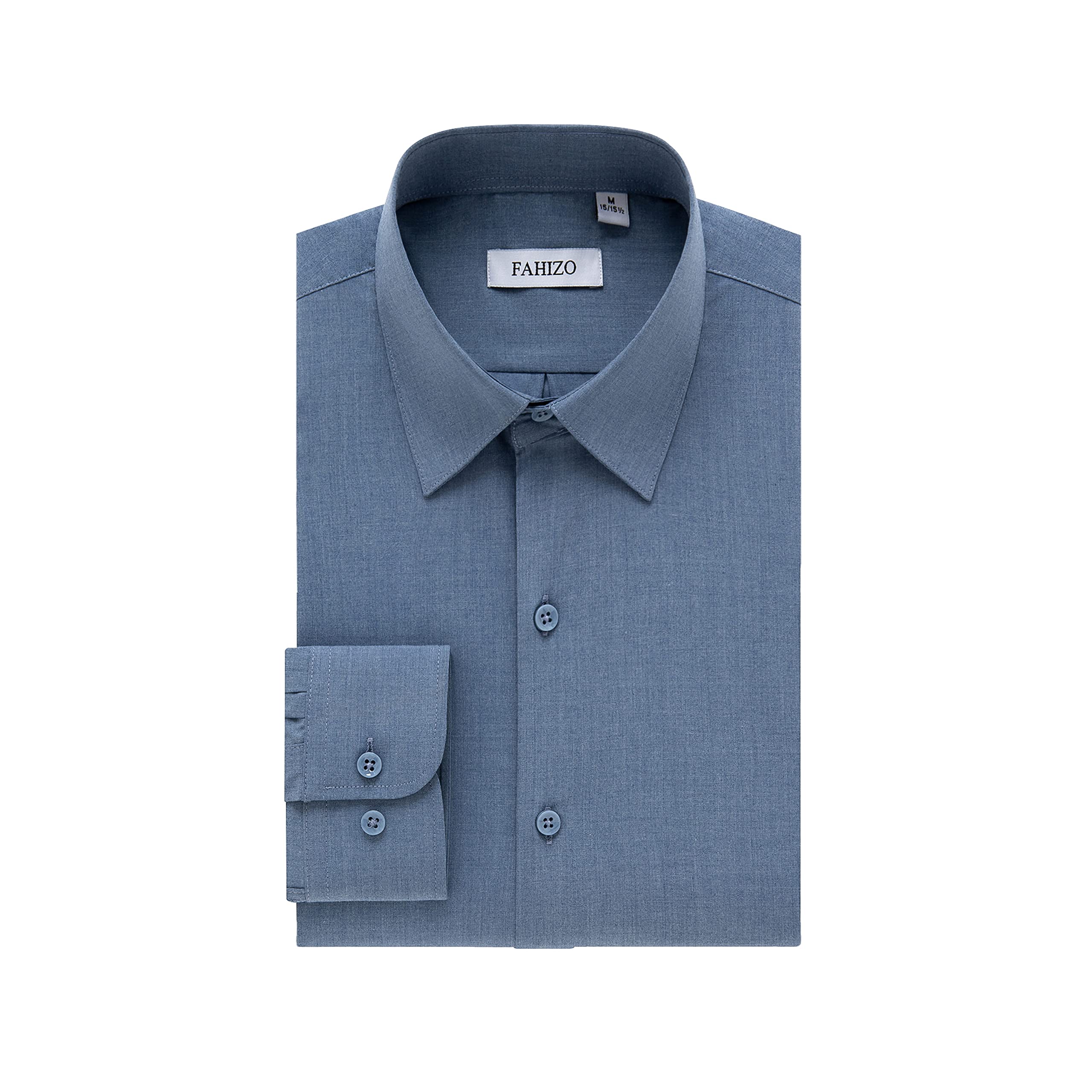 FAHIZO Men's Dress Shirt Casual Regular Fit Stretch Solid Long Sleeve Button Up Shirts