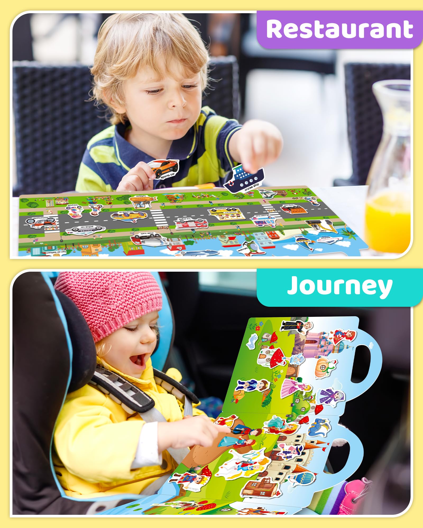 Benresive Reusable Sticker Book for Toddlers, Stickers for Kids, Travel Toys for Arts & Crafts Activities, Birthday Gift for Boys & Girls, Animals Dinosaurs Insects Themes