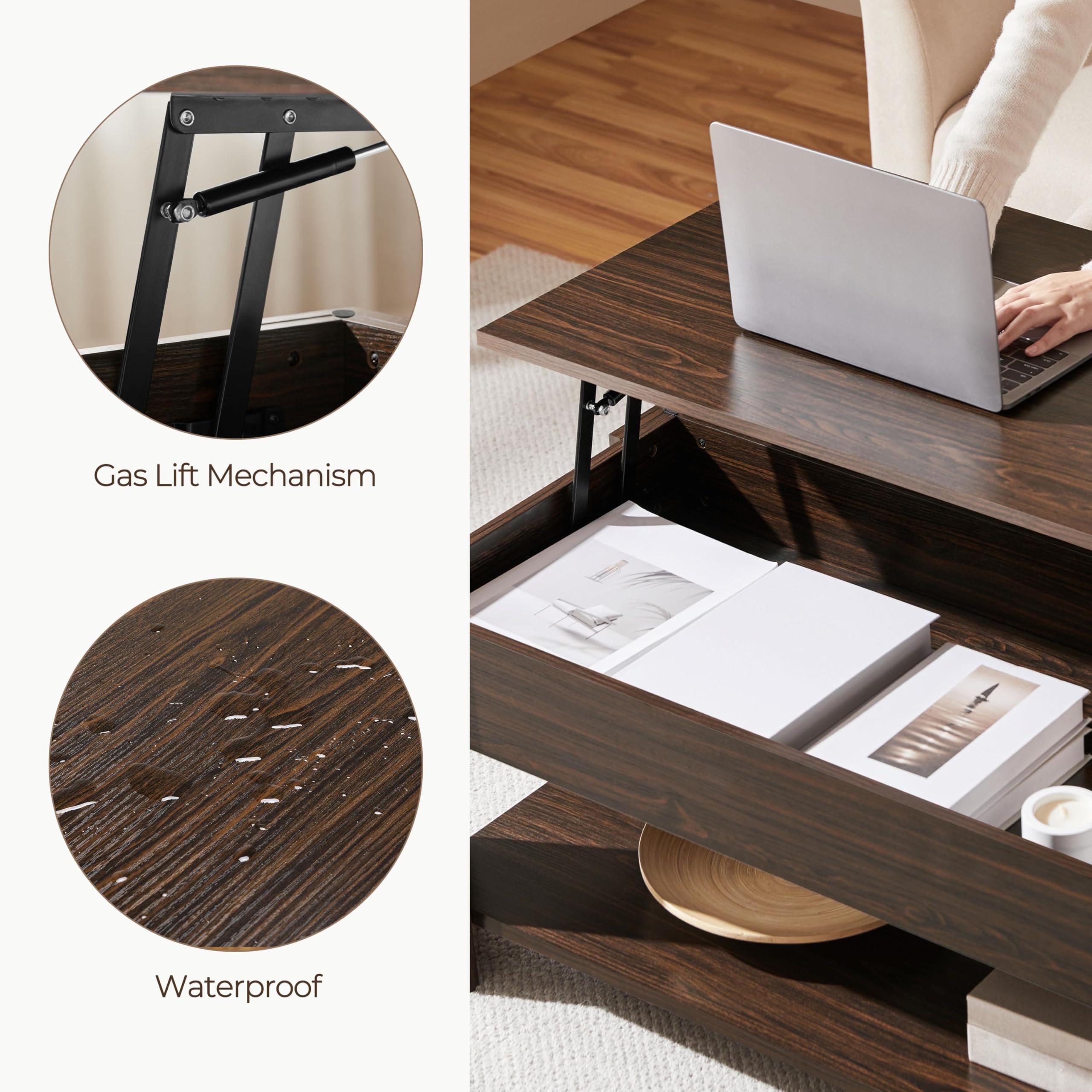Yaheetech Wooden Coffee Table, Lift Top Coffee Table with Large Hidden Storage Shelf, Lift Tabletop Dining Tables for Living Room, Home Small Space, 38.6in, Black