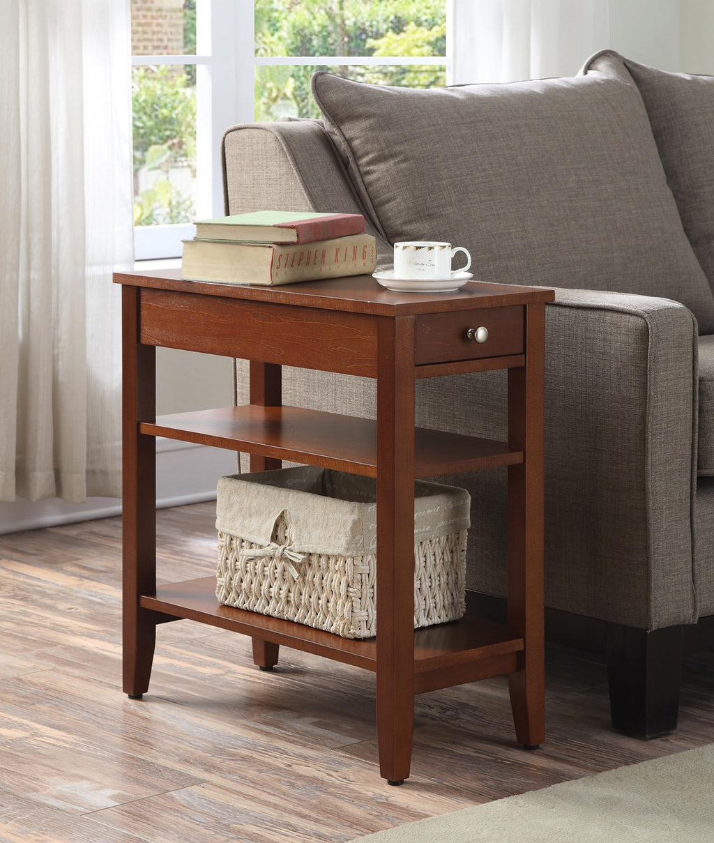 Convenience Concepts American Heritage Chairside End Table with Drawer 23.5" - Classic Living Room Table with Storage Shelf, Bedroom Nightstand, Black