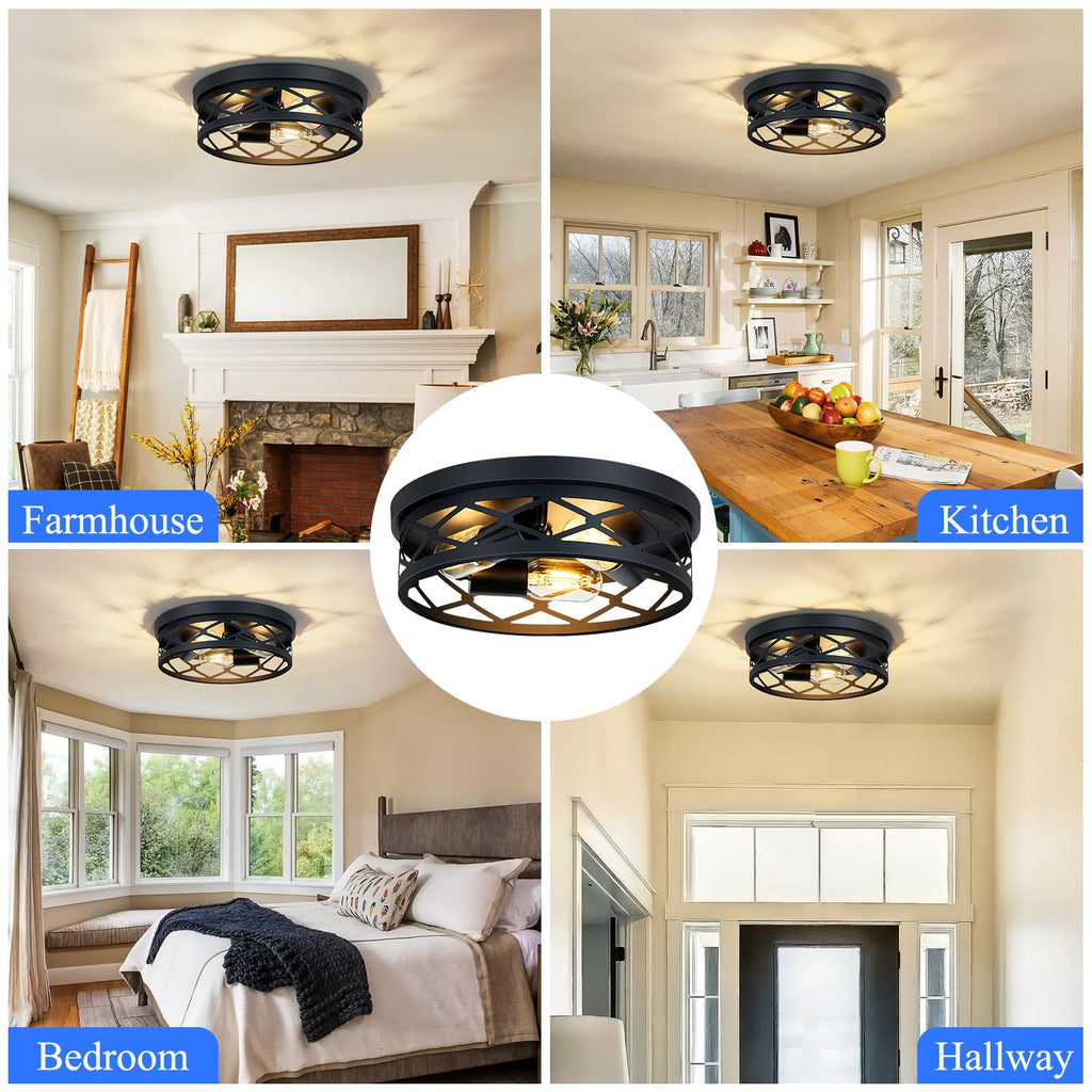 SKEJAO Flush Mount Ceiling Light Fixture,Black 2-Light Hallway Light Fixtures Ceiling,Light Fixtures Ceiling Mount for Farmhouse,Kitchen,Hall,Bedroom,Bathroom (2 Pack)