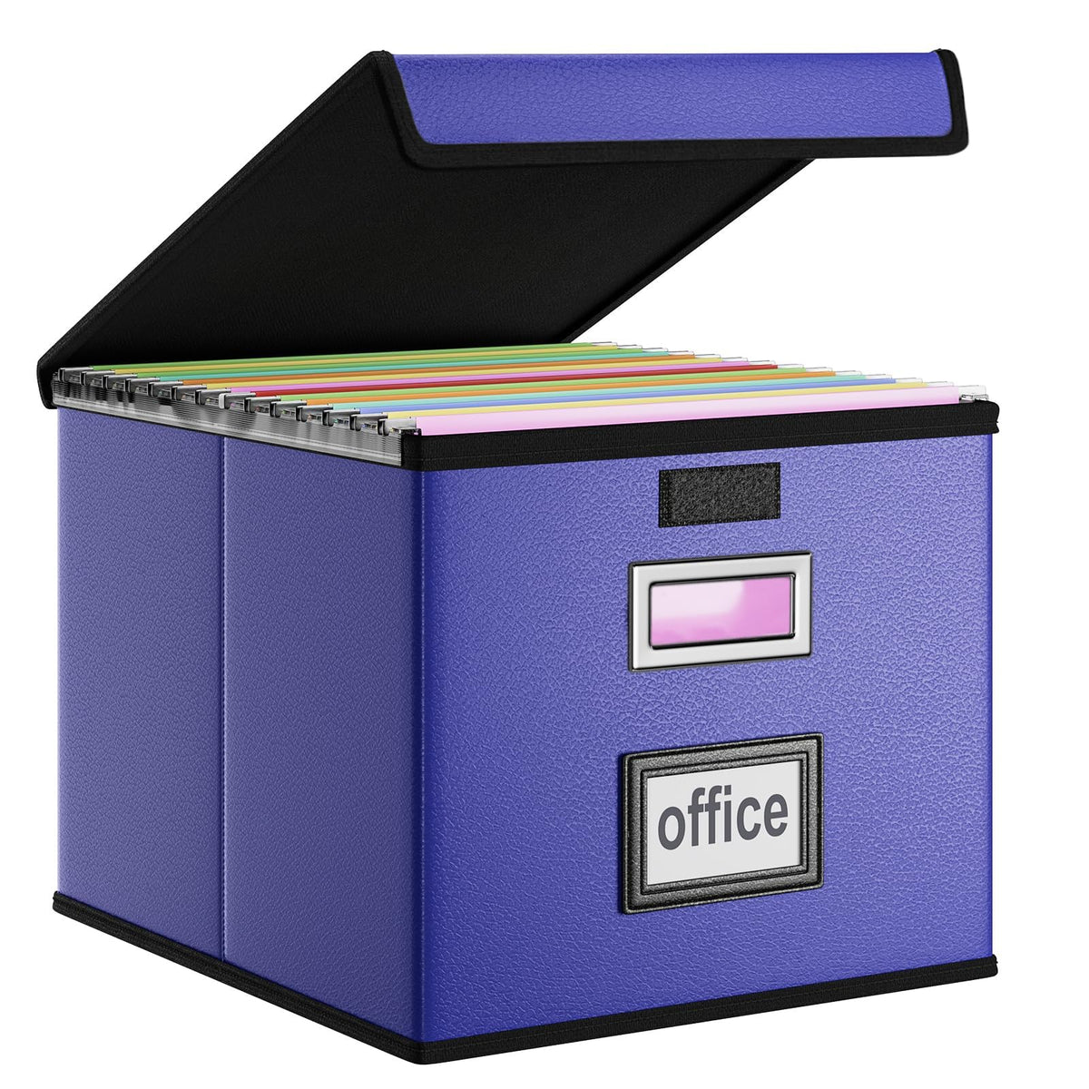 File Organizer Box with Lid, Collapsible Faux Leather Hanging File Folder Box Organizer with Plastic Slides, Decorative Home/Office Filing System Boxes for File and Folders Storage