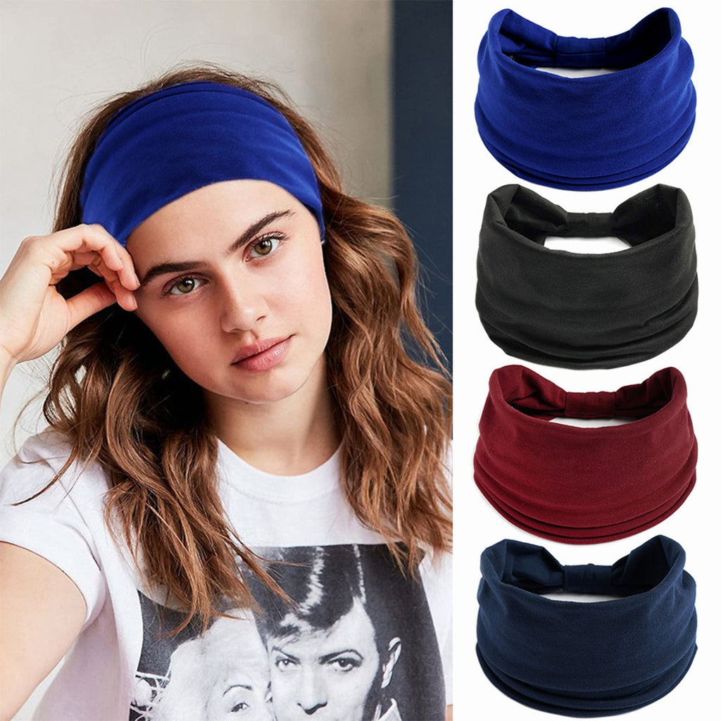 Boho Headbands For Women Fashion Stretch Wide Hair Bands Knoted Turban Head Bands Yoga Running Sweatband Elastic Headband Stylish Wrap Headbands Hair Accessories for Teen Girls 4 Pack