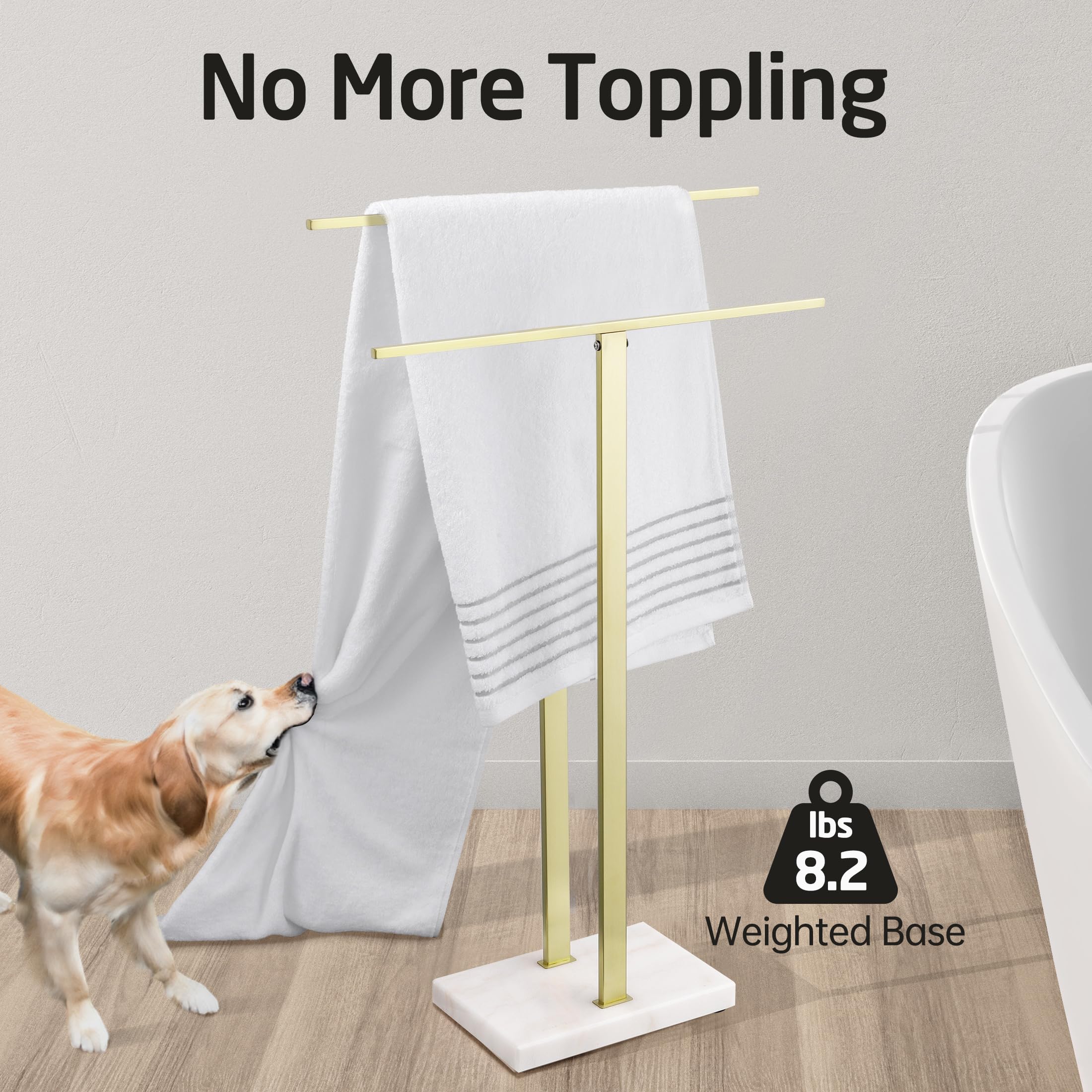 KES Standing Towel Rack with Black Natural Marble Base, 2-Tier Towel Rack Stand for Bathroom Floor, Bath Towel Holder Fits Bath Towel & Hand Towel,18/8 Stainless Steel, BTH217-BBK