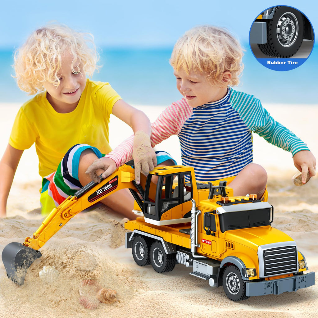 Bstoyder Kids Toys for 3 4 5 6 7 8 Years Old Boys, 15" Crane Truck Toy with Lights, Sounds, Toddler Friction Powered Truck Vehicle Toy for Boys Girls Birthday Gifts