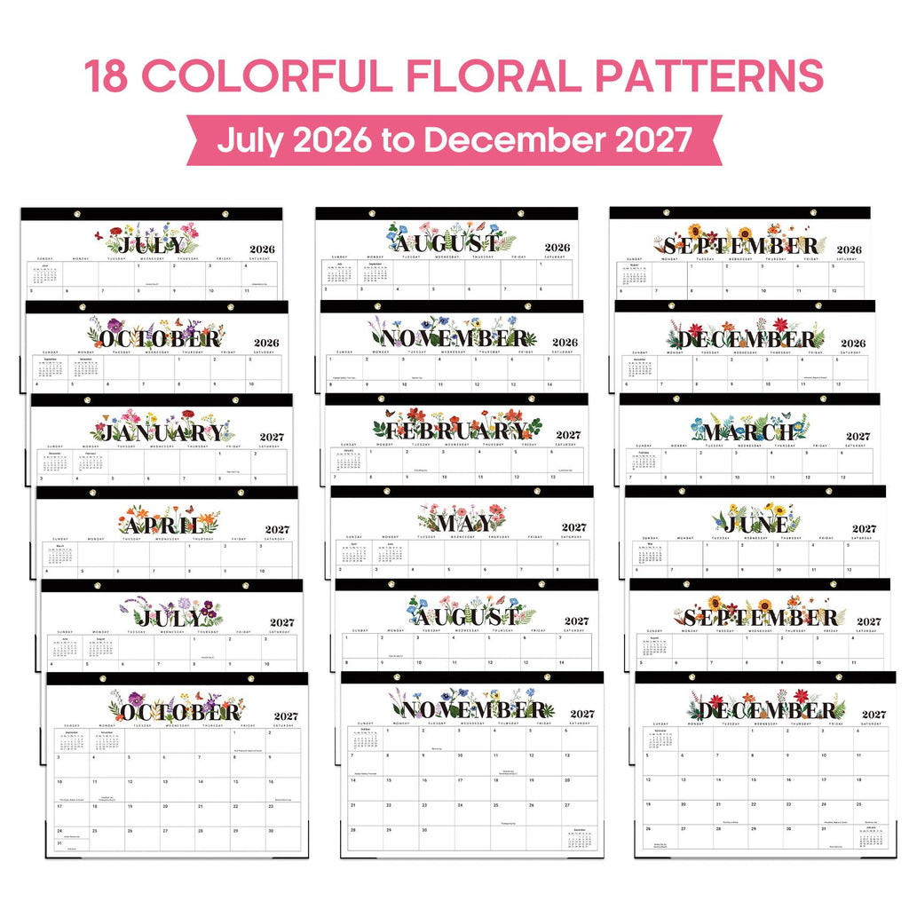 Desk Calendar 2026-2027, 21-Month Calendar Runs Until June 2027, Large 17" x 12" Monthly Desktop & Wall Calendar for Home & Office - Floral