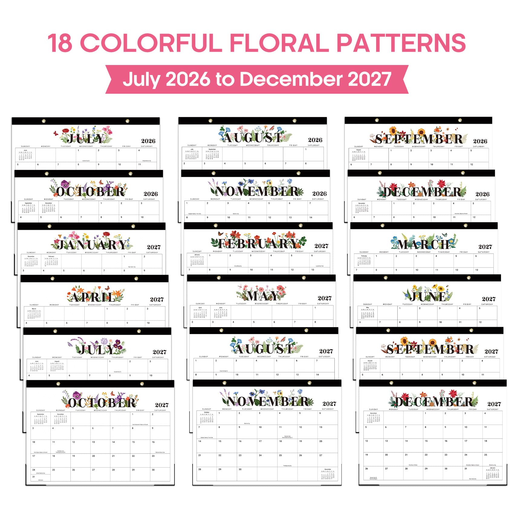 Desk Calendar 2026-2027, 21-Month Calendar Runs Until June 2027, Large 17" x 12" Monthly Desktop & Wall Calendar for Home & Office - Floral