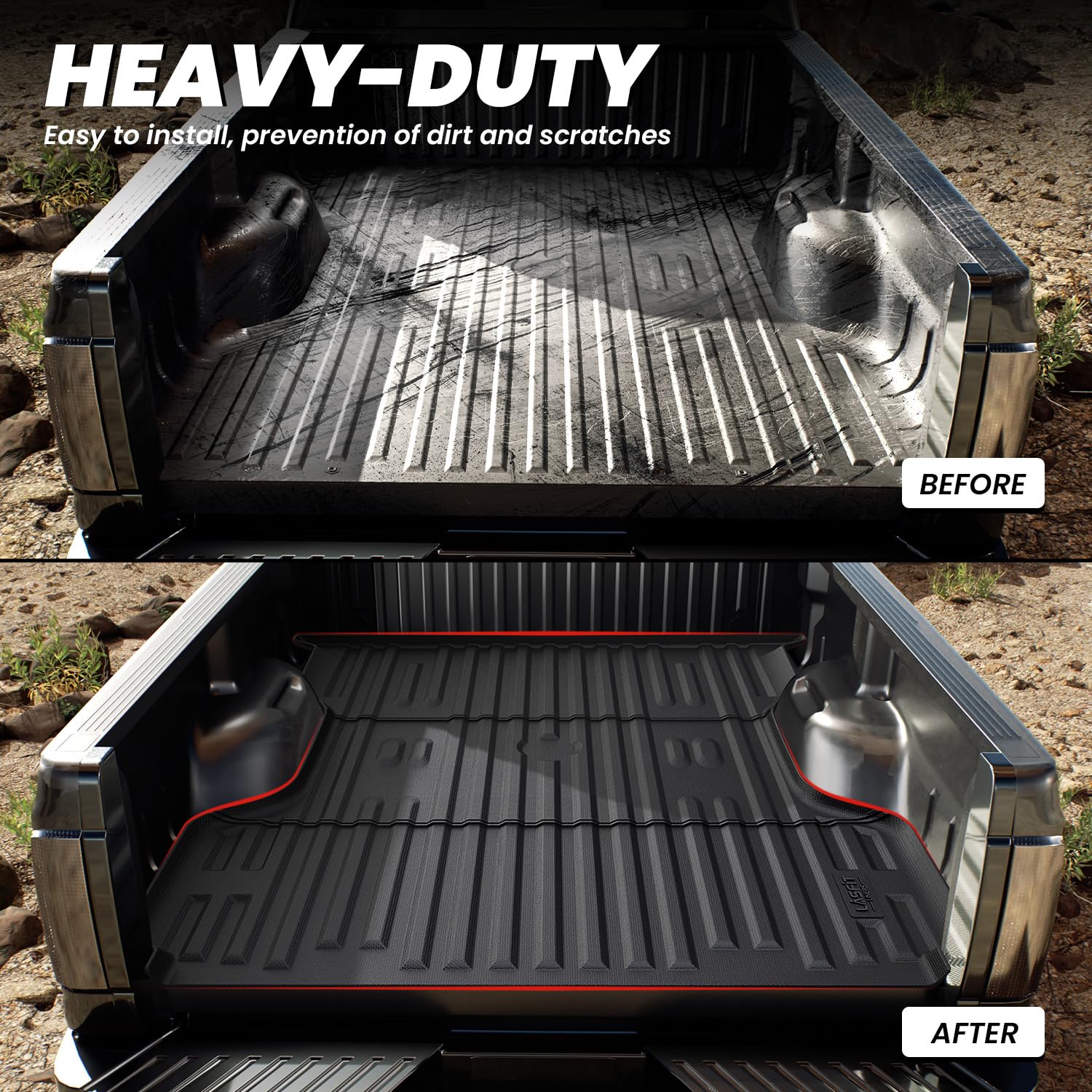 LASFIT Truck Bed Mat for 2009-2016 Ford F250 F350 F450 6.75ft Super Duty 81.9'' Bed Liner(Not fit with Drop-in Bed Liner), TPE 100% All Weather Car Bed Mat for F-250 F-350 F-450,1PCS Black
