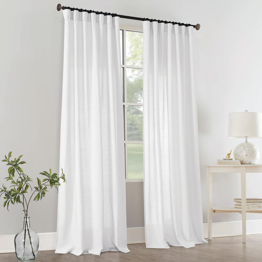 Black Linen Cotton Blend Sheer Curtains, Moody Light Filtering Drapes for Dark Academia Inspired Study Bedroom Living Room, 84 Inch Long 2 Panels Set