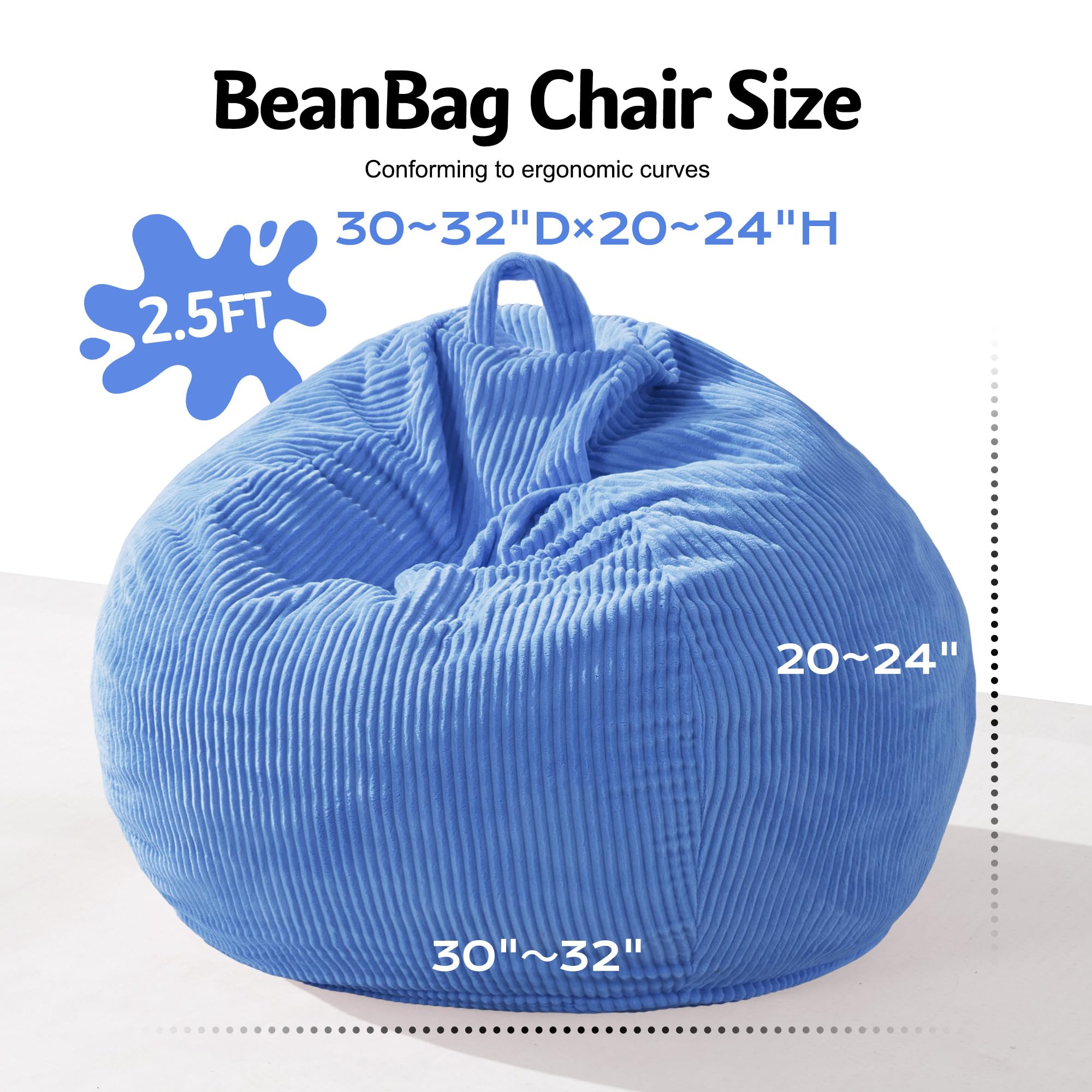 Homguava Bean Bag Chair,Teardrop Bean Bags Small Beanbag Chair with Memory Foam Filled and Ultra Soft Corduroy Cover for Living Room, Bedroom (Black 2FT)