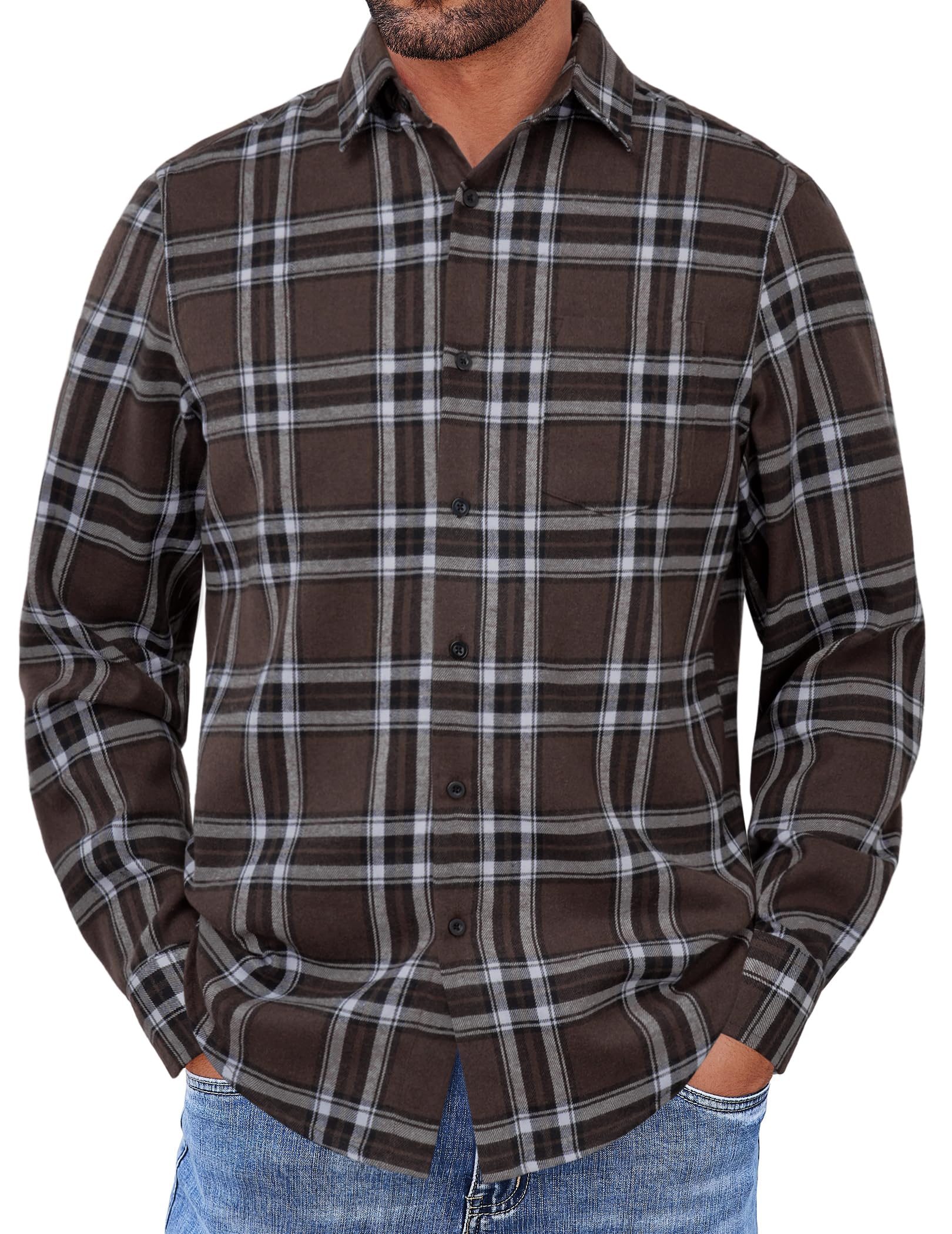 COOFANDY Mens Flannel Shirts Long Sleeve Button Down Shirt with Pocket Casual Shirts Work Shirts for Men