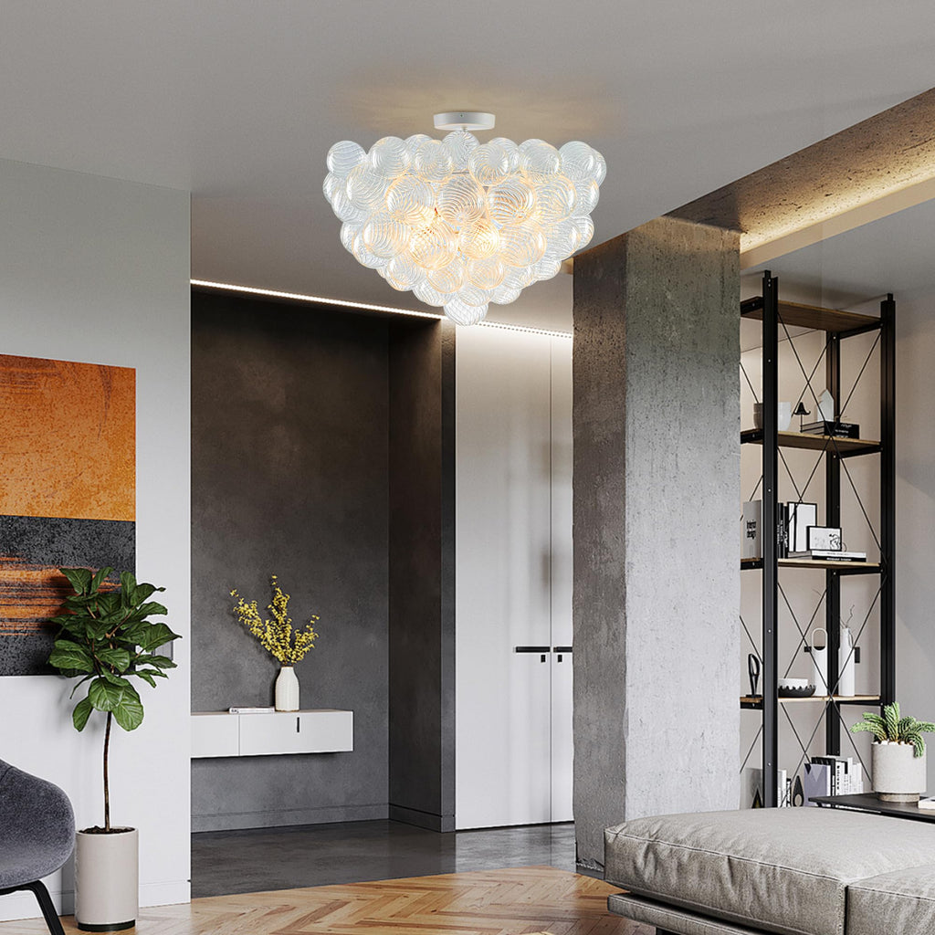 Longree Bubble Glass Ball Chandelier White 20" Dia Pendant Light | Swirled Glass Globe, for Dining Room Kitchen Bathroom Entry Bedroom