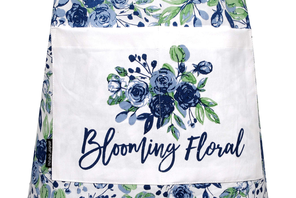 AMOUR INFINI Cotton Aprons for Women with Pocket, Adjustable Strap & Waist Ties - Washable Aprons for Baking, Cooking, Gardening (27.5 x 33 Inches - Blooming Floral)